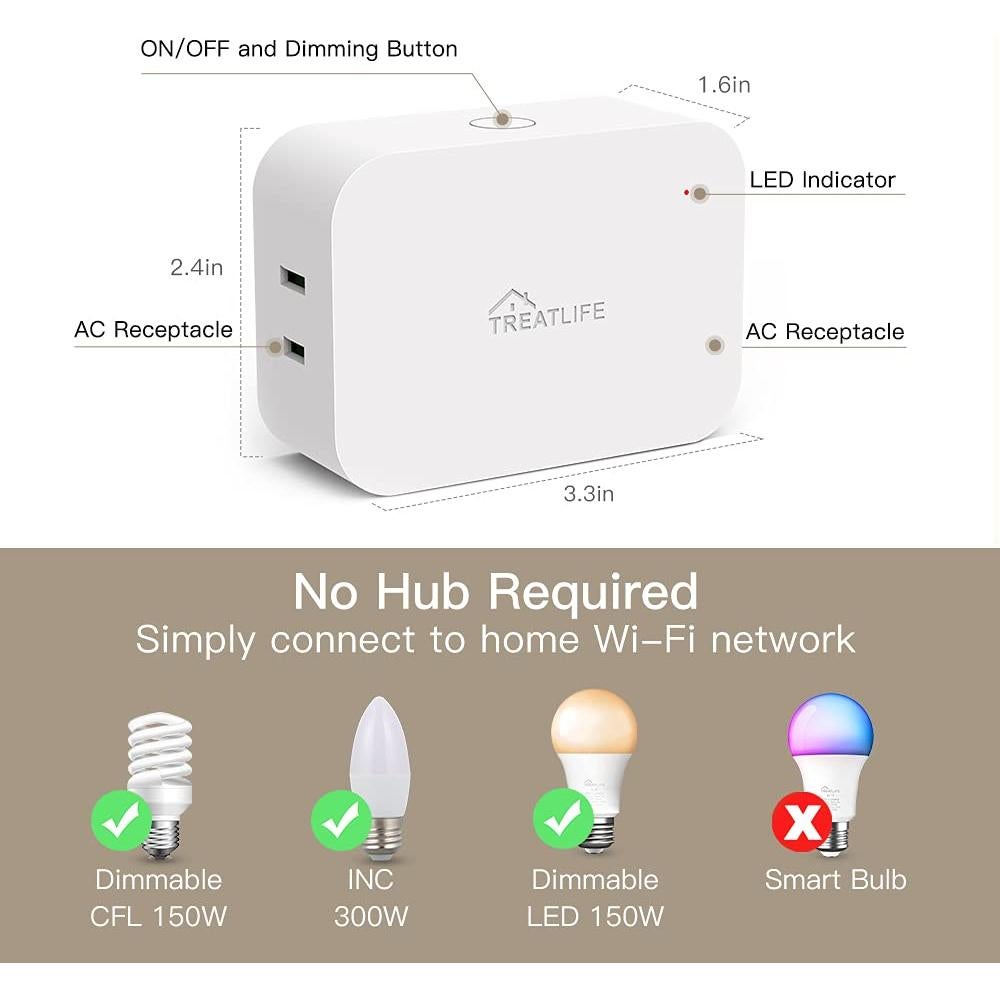 Enchufe Regulador Inteligente Treatlife 300W Doble Salida