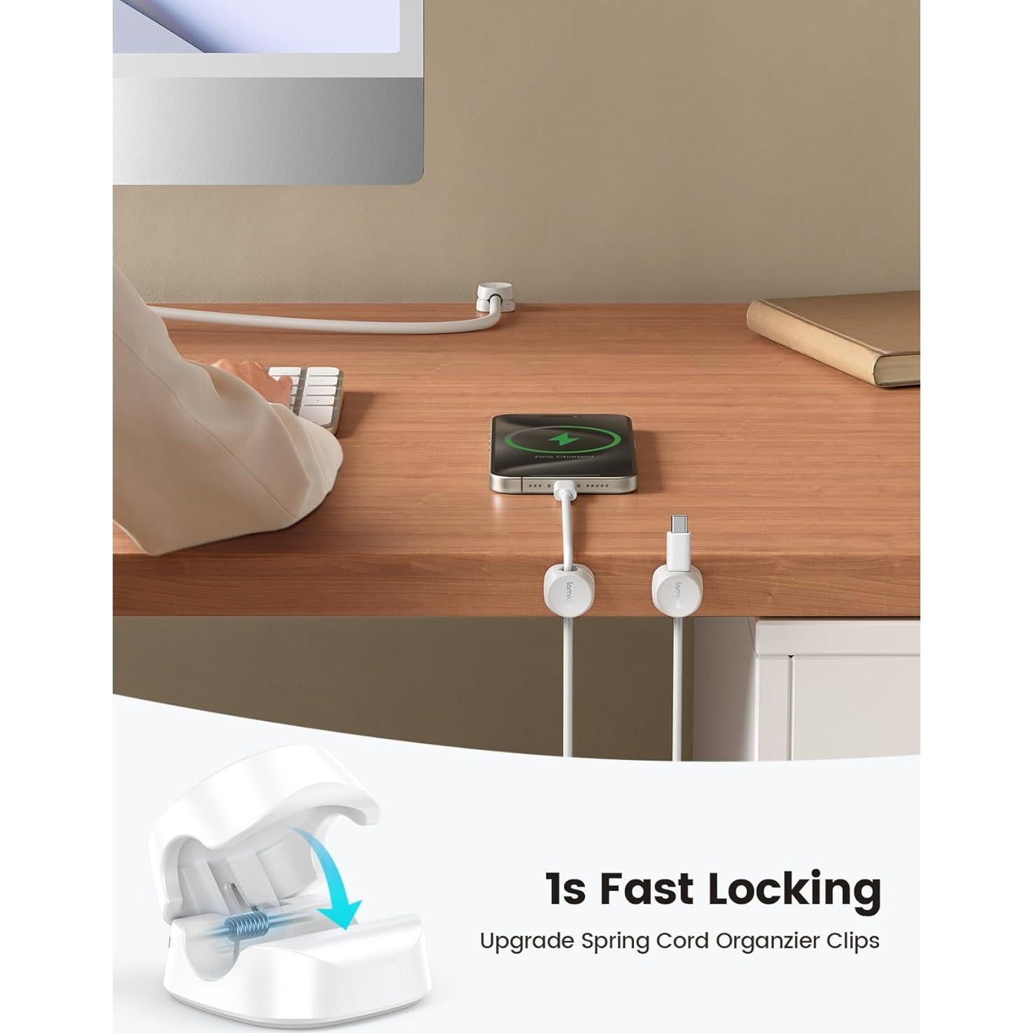 Organizador de Cables Lamicall 8 Pack Clips Adhesivos Blanco