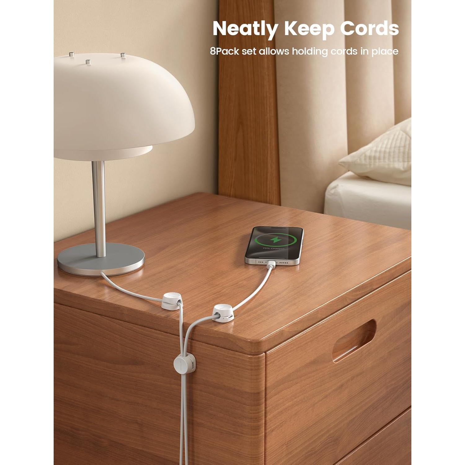 Organizador de Cables Lamicall 8 Pack Clips Adhesivos Blanco