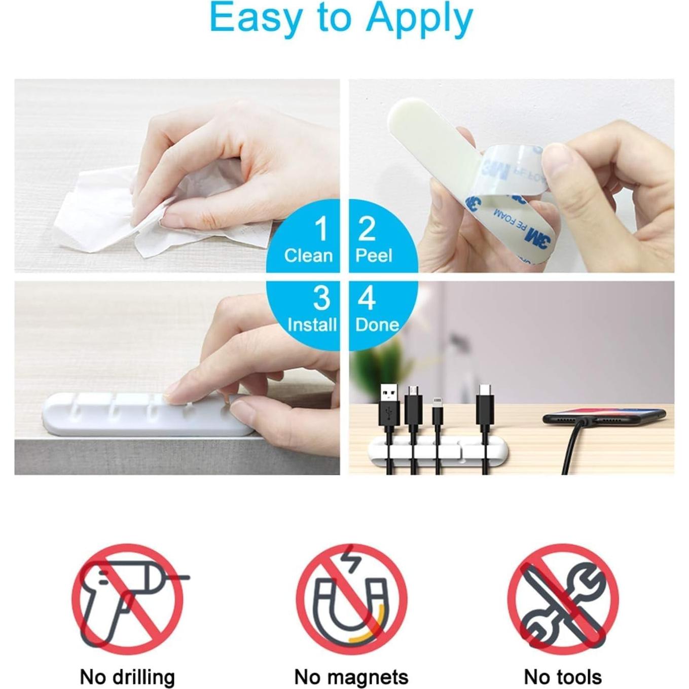 Organizador de Cables INCHOR Blanco 3 Paquetes Clips 6 mm