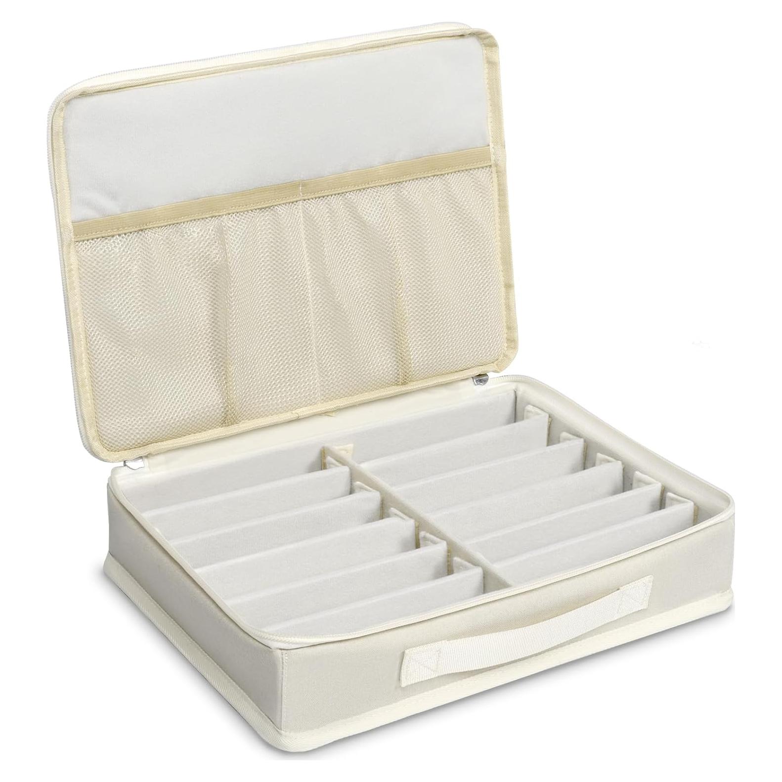 Estuche Organizador de Gafas Bukere Beige, 12 Compartimentos Ajustables