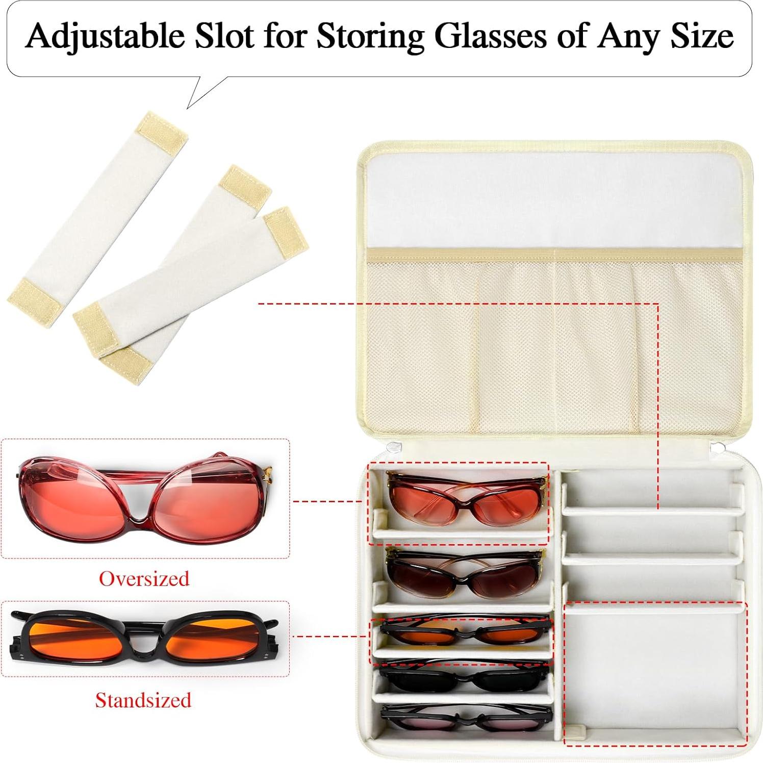 Estuche Organizador de Gafas Bukere Beige, 12 Compartimentos Ajustables