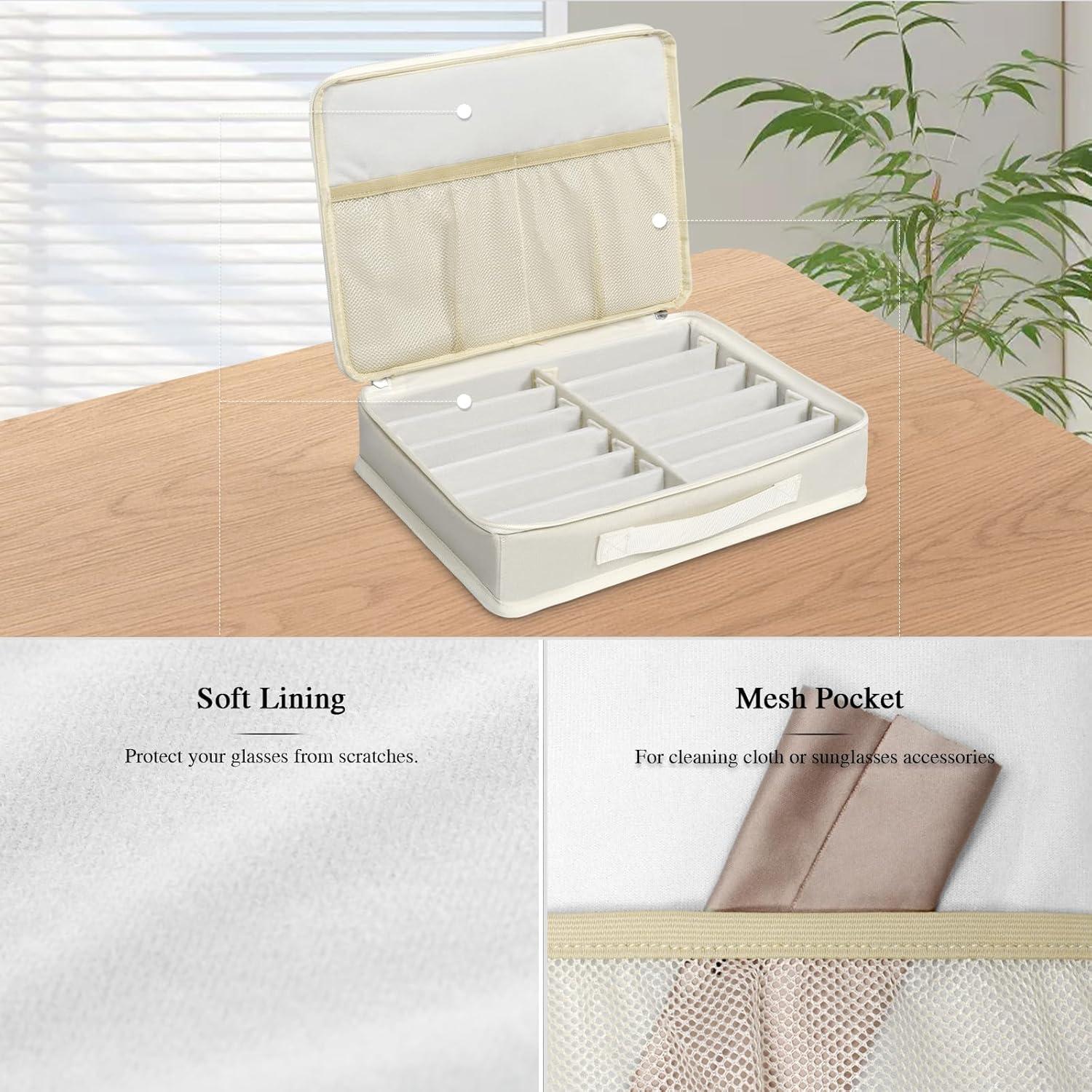 Estuche Organizador de Gafas Bukere Beige, 12 Compartimentos Ajustables