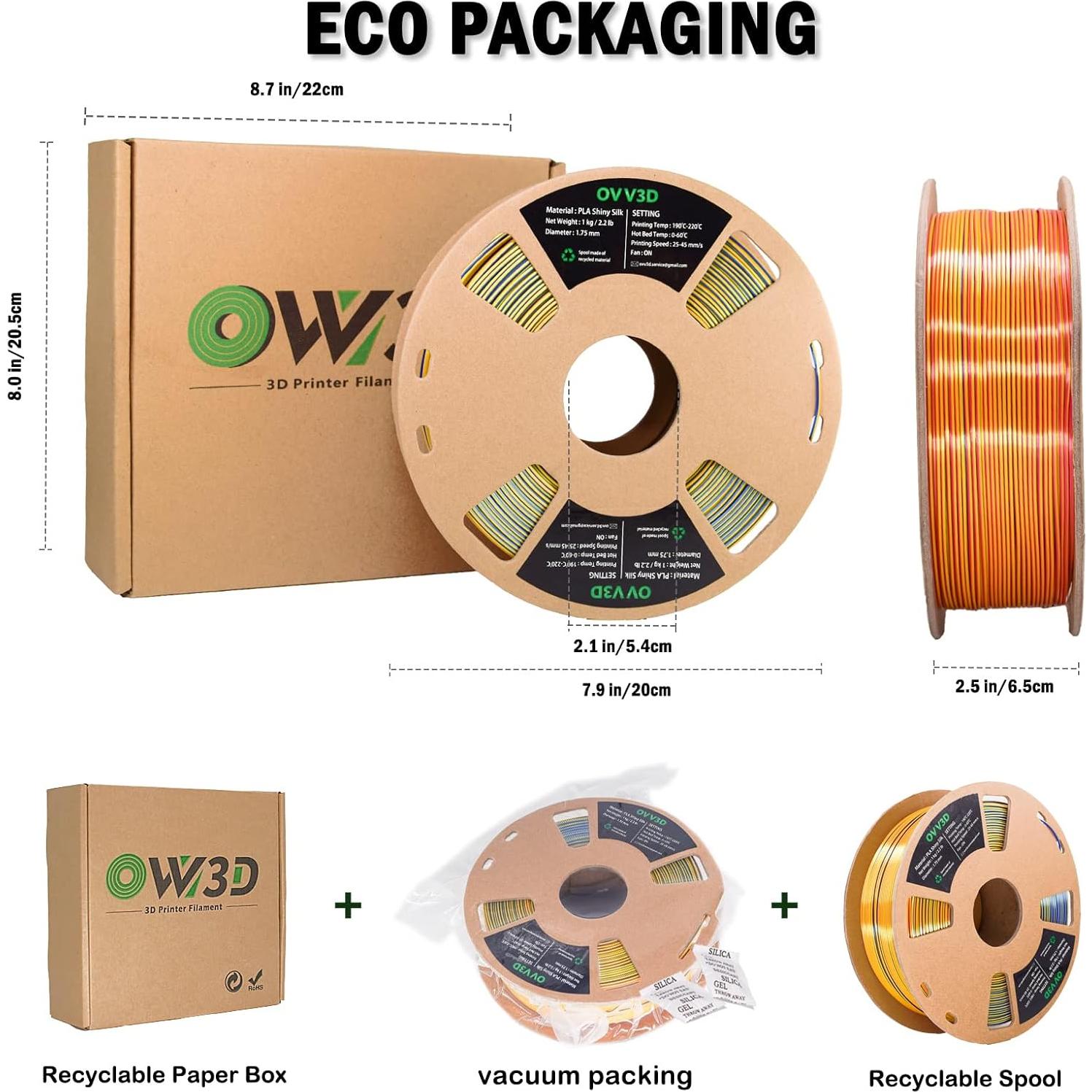 Filamento PLA 1.75mm OVV3D Tri-color Seda 1kg