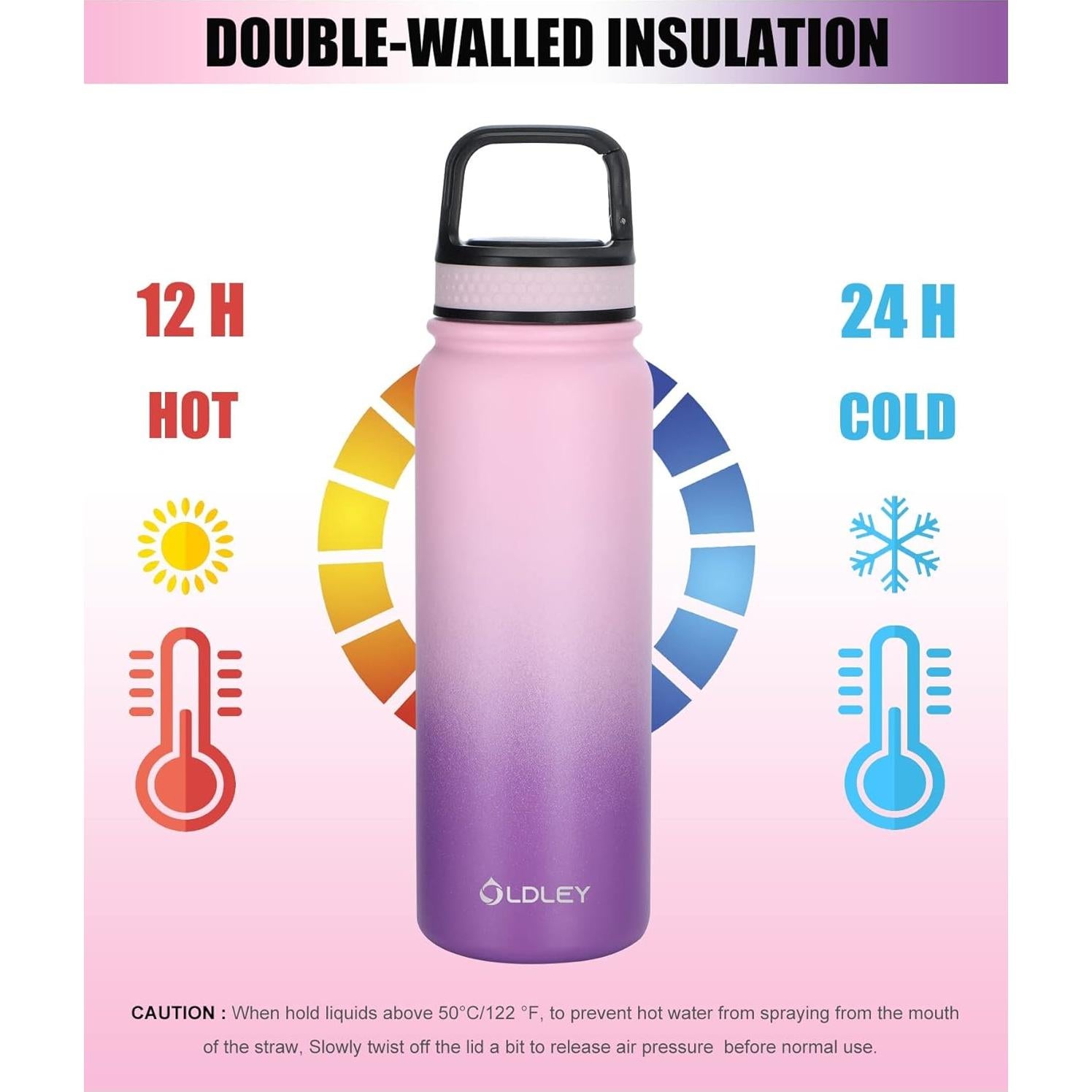 Botella de Agua Aislada Oldley 591 ml con 3 Tapas