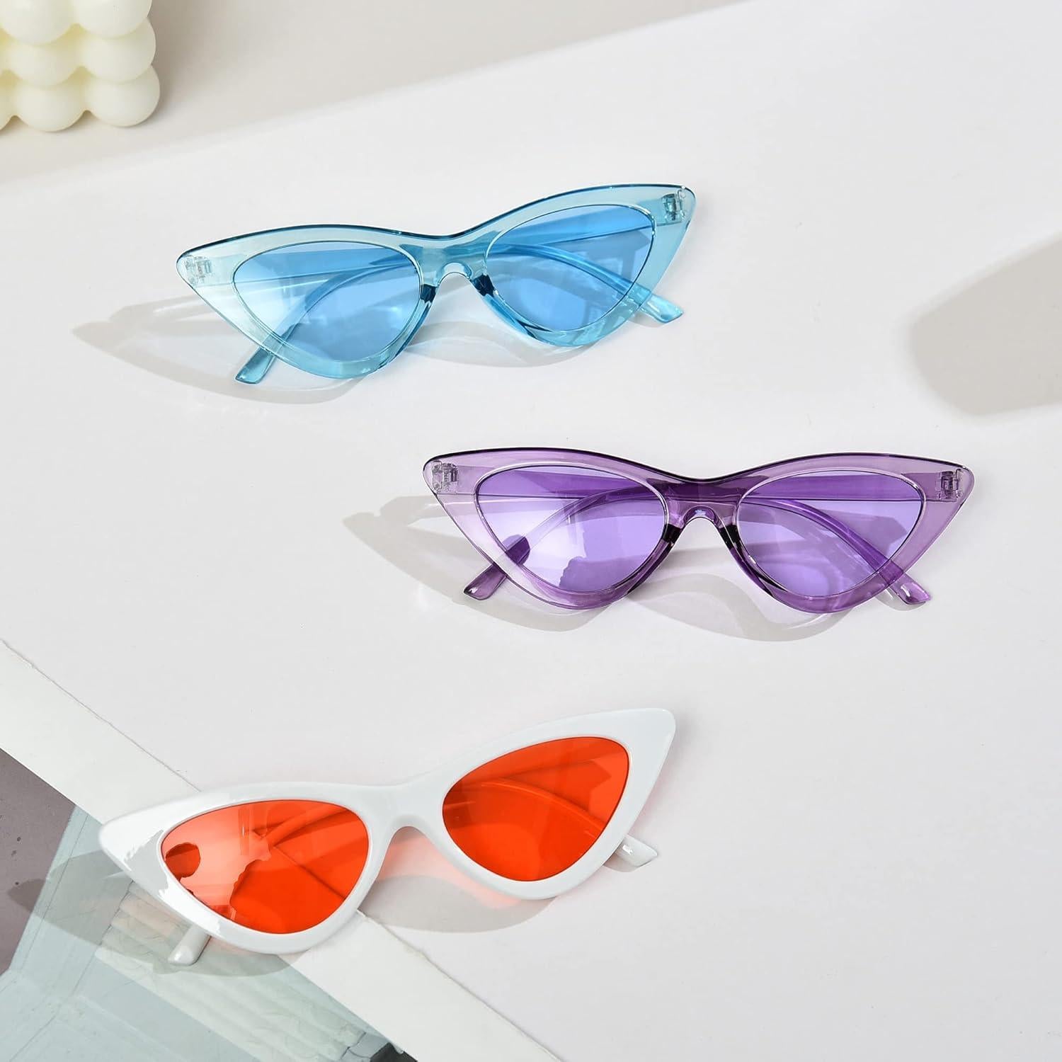 Paquete de 8 Gafas de Sol Retro Ojo de Gato Neón para Mujeres