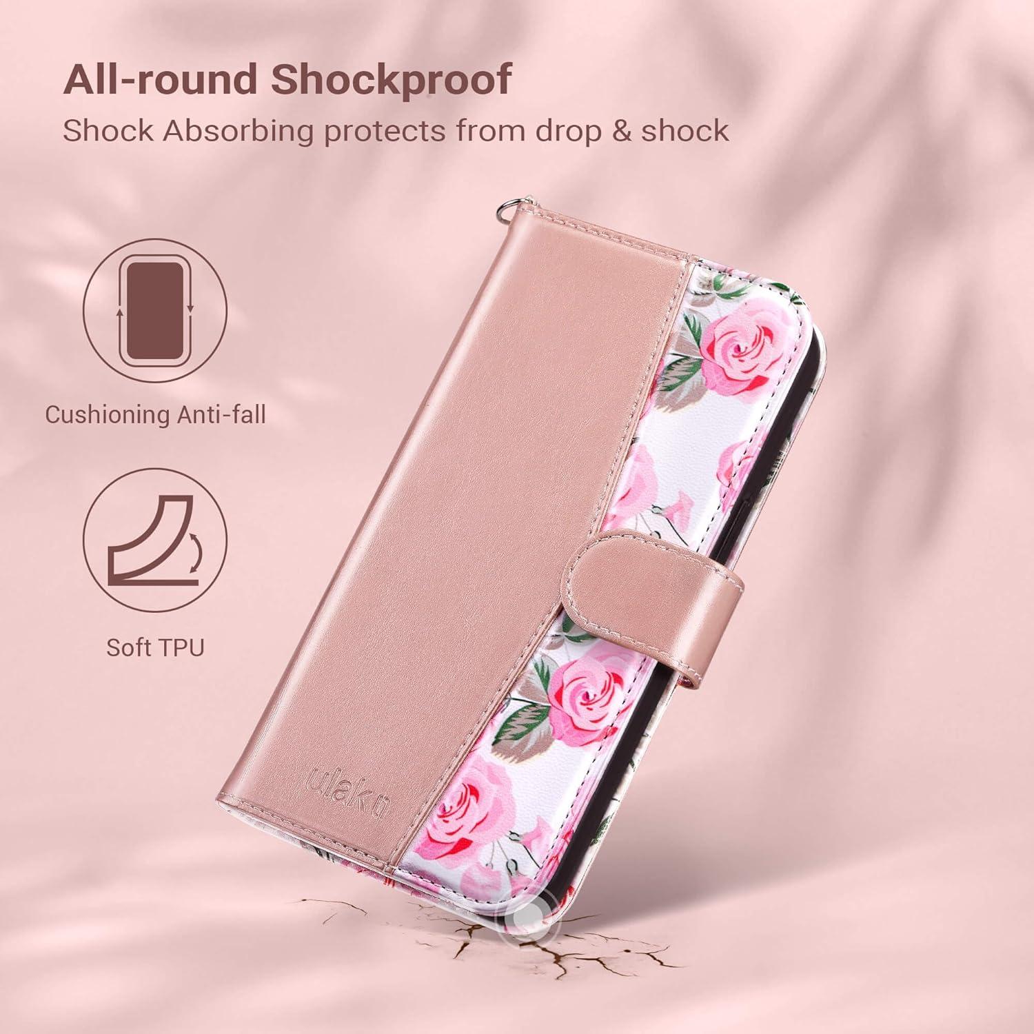 Funda Cartera ULAK para iPhone 15 6.1" Oro Rosa con Soporte
