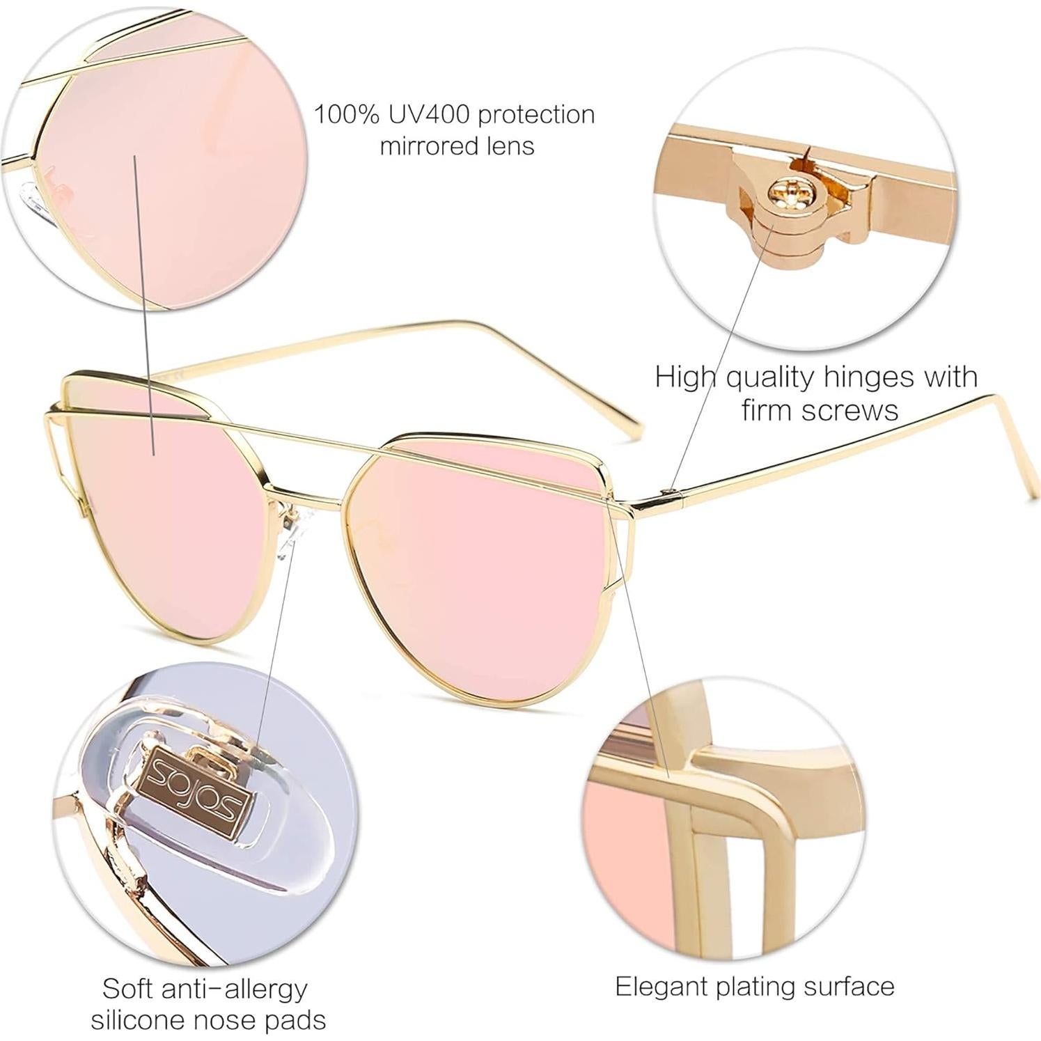 Gafas de sol ojo de gato SOJOS SJ1001 UV400 oro/rosa