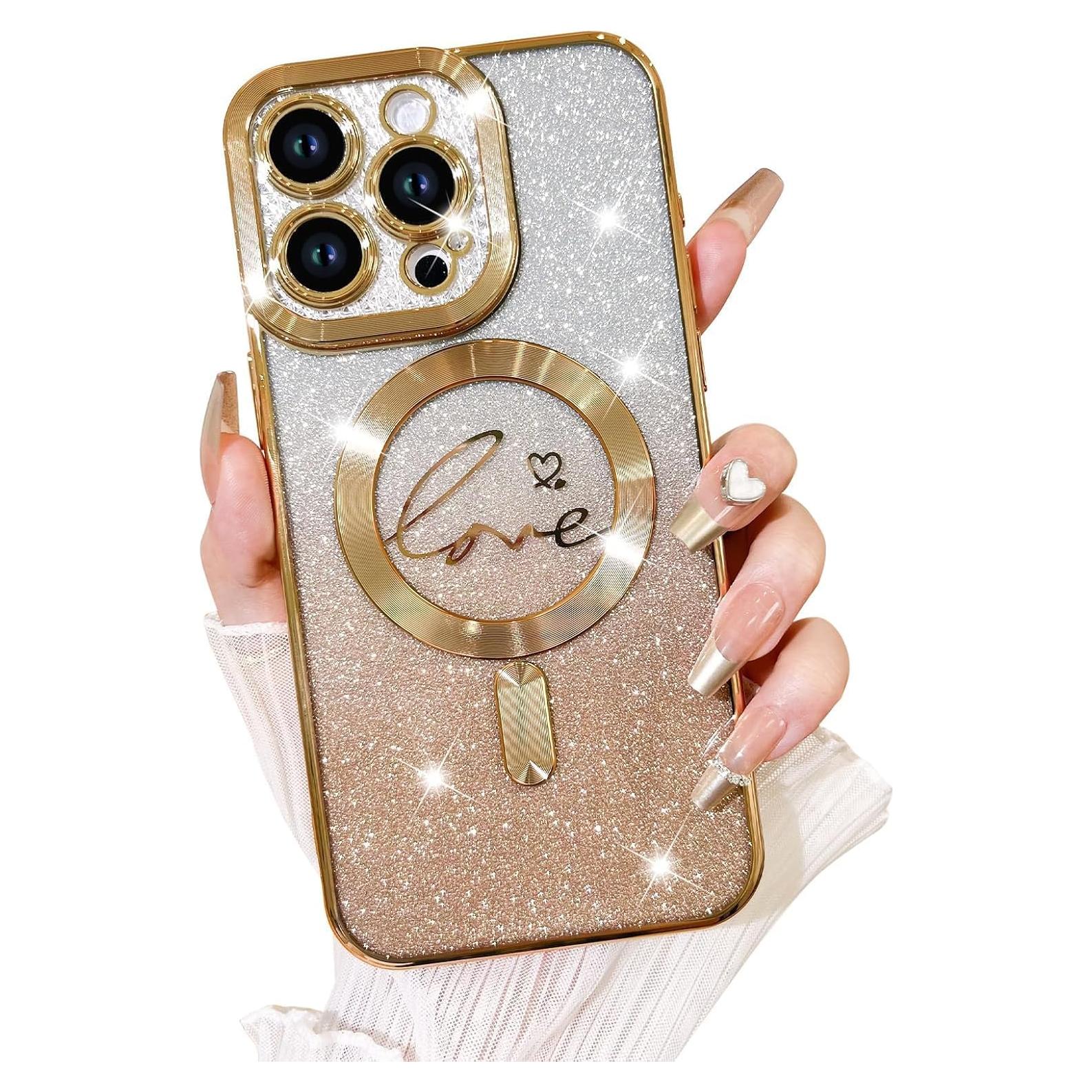 Funda Fiyart para iPhone 13 Pro Max Oro con Corazones