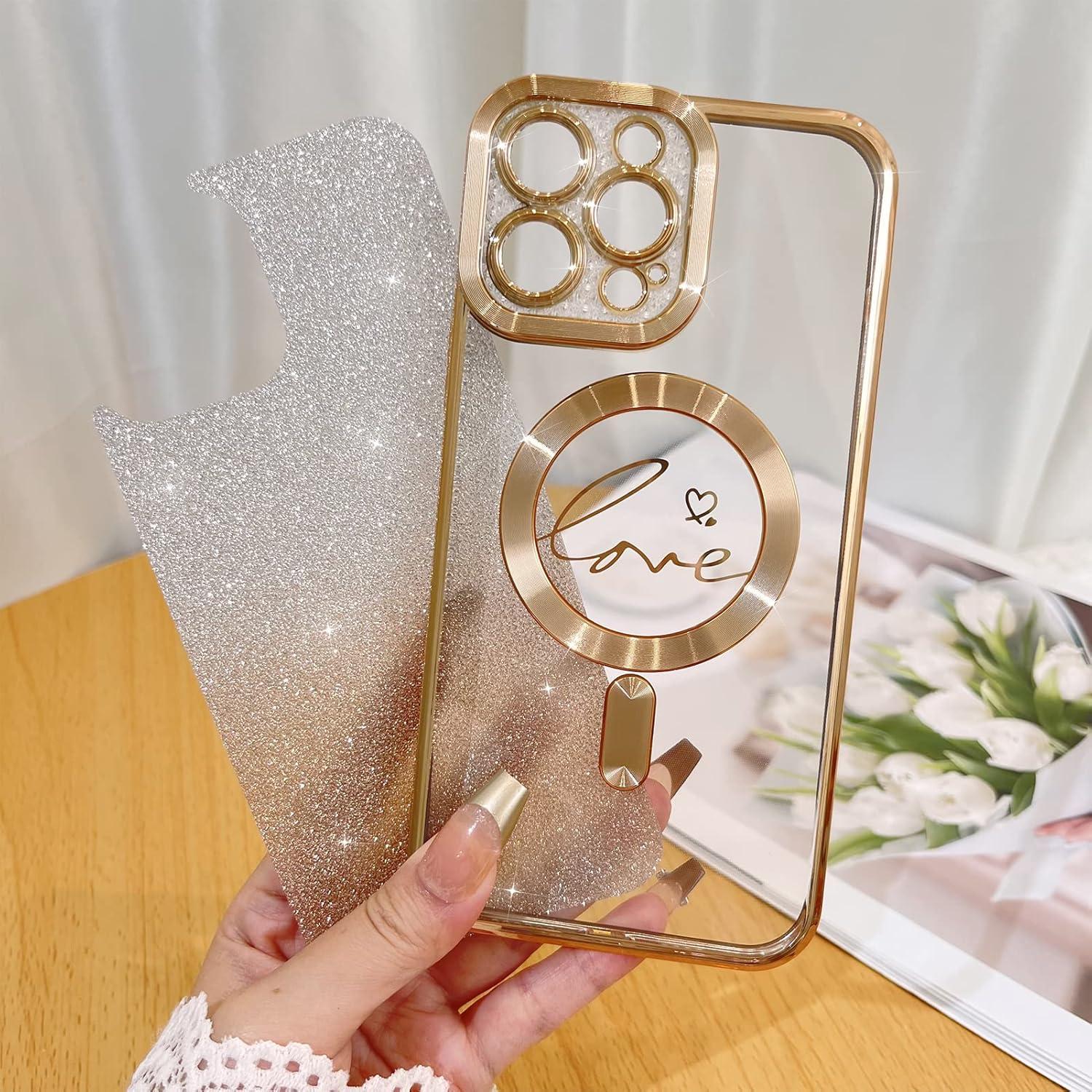 Funda Fiyart para iPhone 13 Pro Max Oro con Corazones