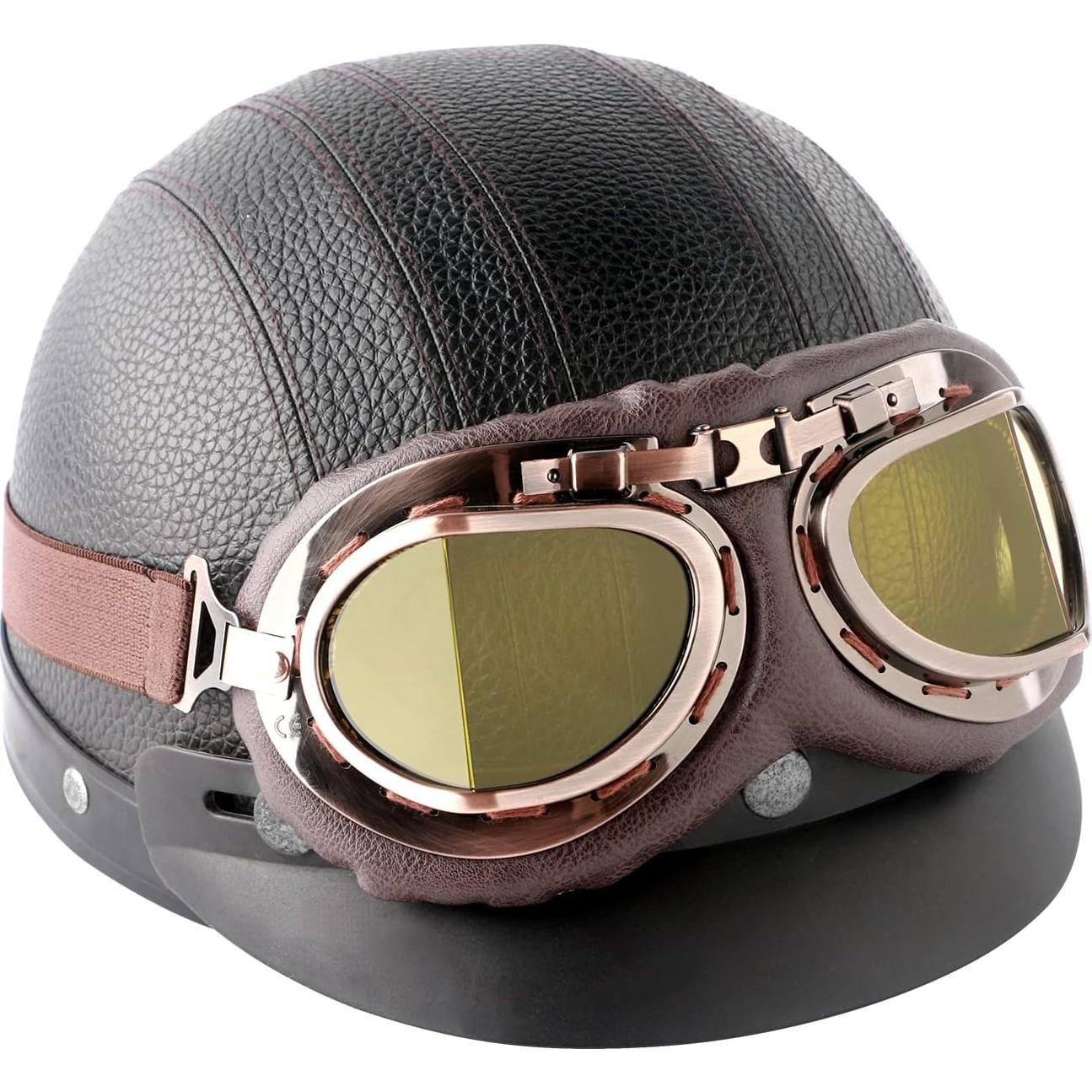 Gafas de Motocicleta Vintage GGBuy Marrón Amarillo Anti Niebla