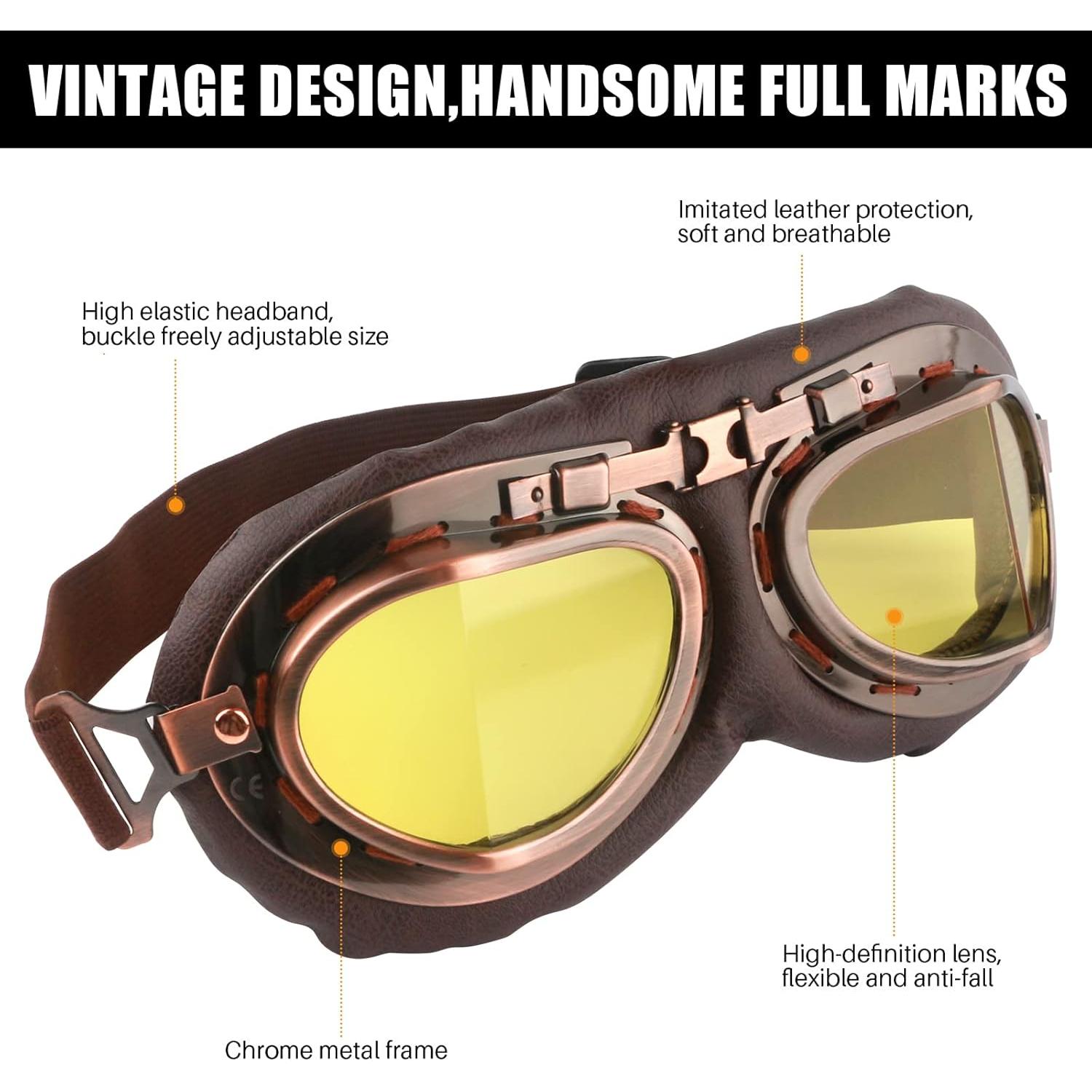 Gafas de Motocicleta Vintage GGBuy Marrón Amarillo Anti Niebla