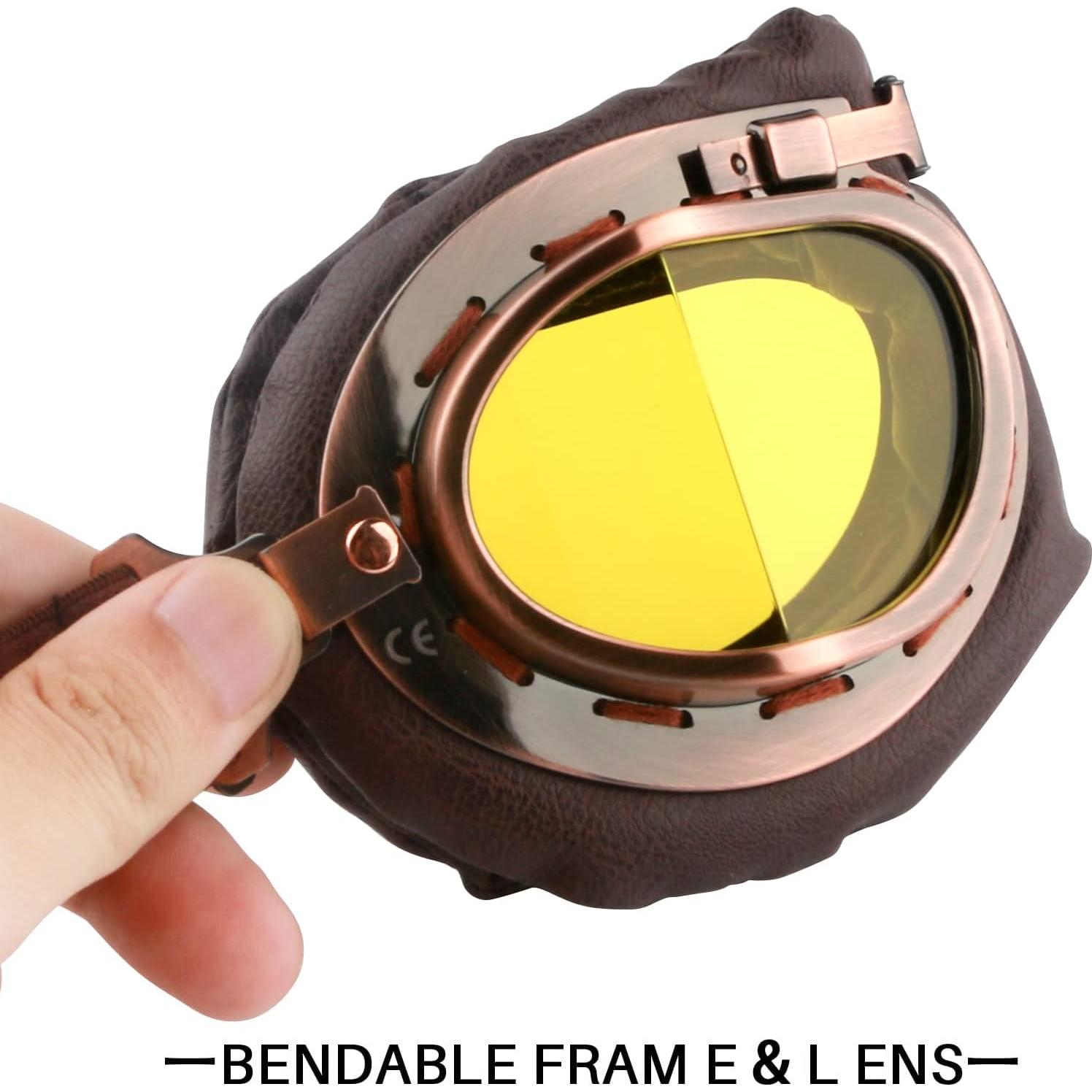 Gafas de Motocicleta Vintage GGBuy Marrón Amarillo Anti Niebla