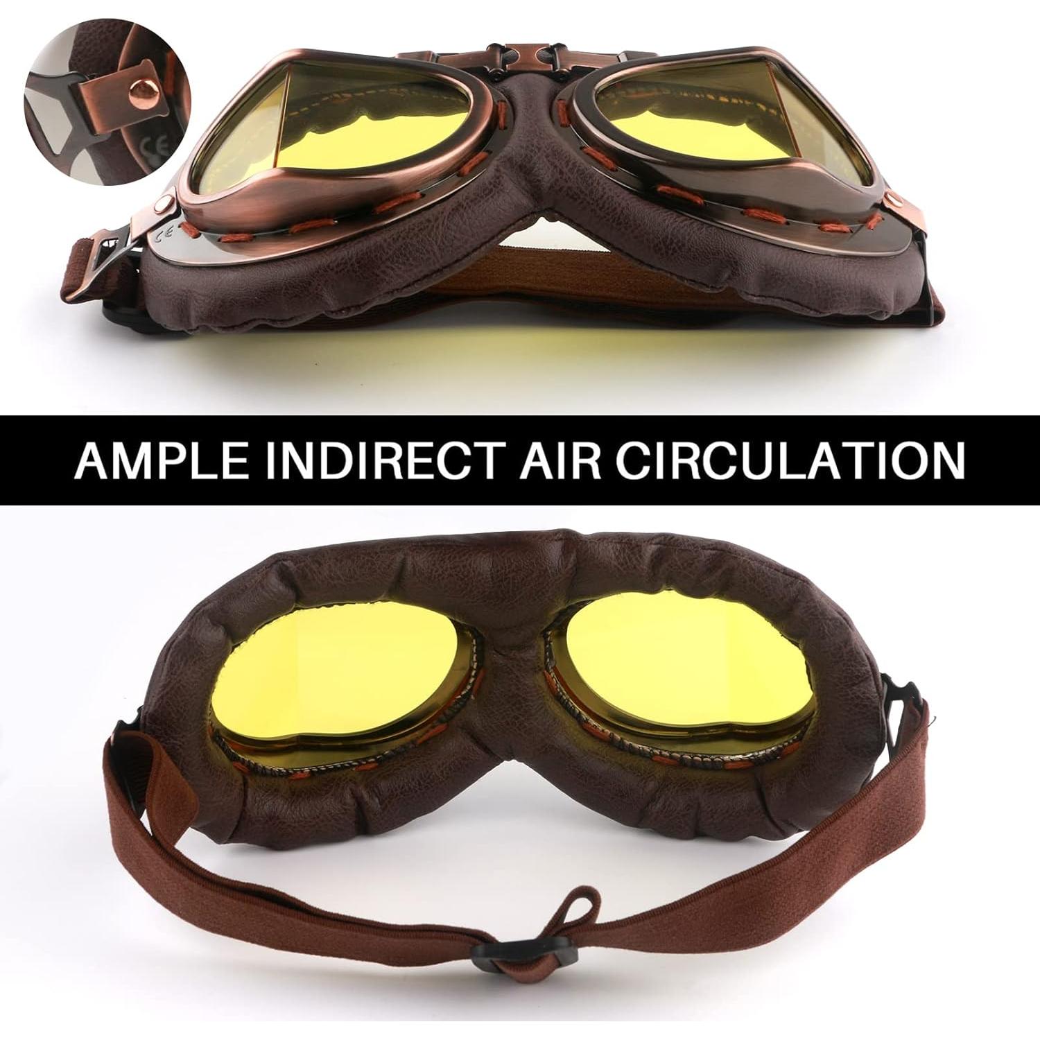 Gafas de Motocicleta Vintage GGBuy Marrón Amarillo Anti Niebla