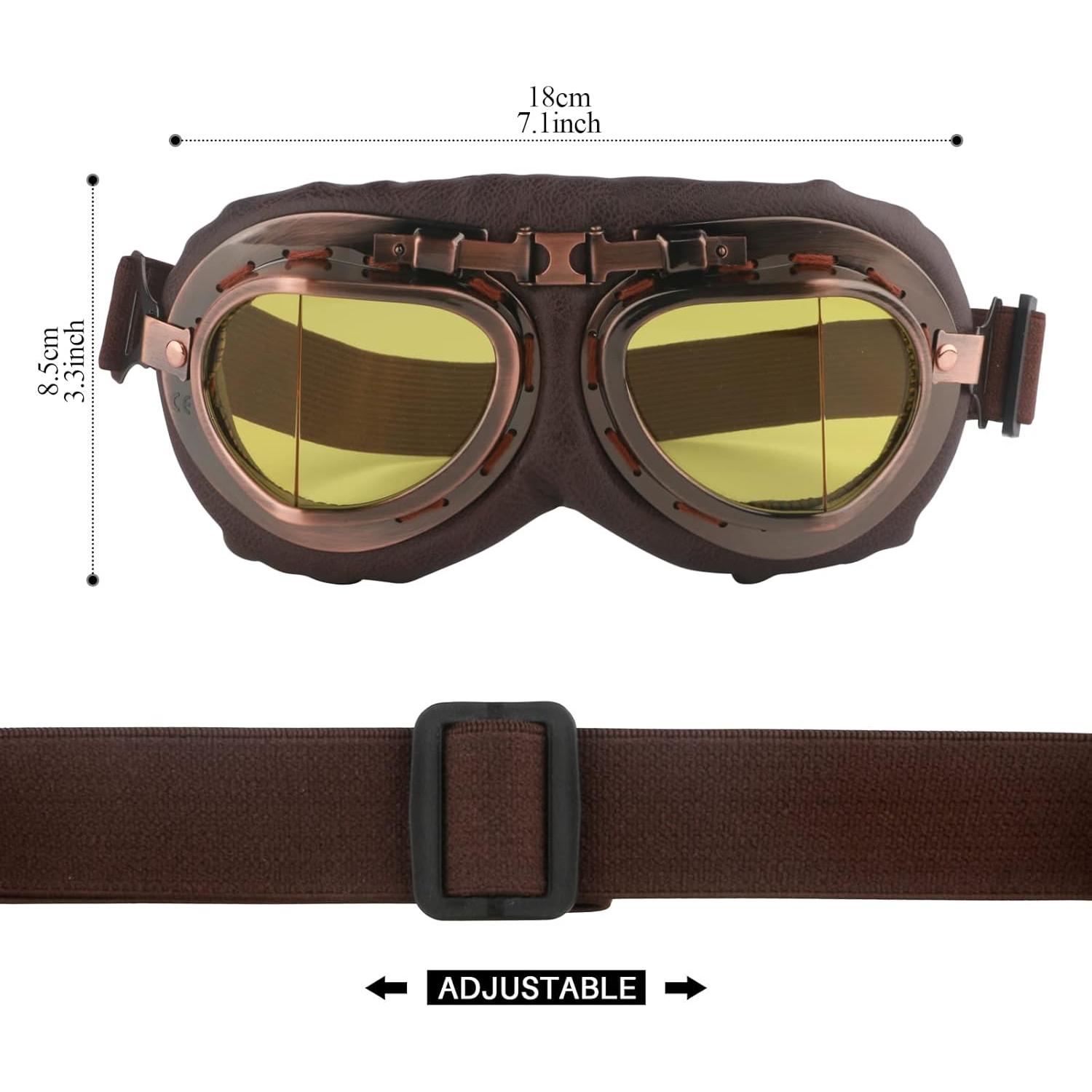 Gafas de Motocicleta Vintage GGBuy Marrón Amarillo Anti Niebla