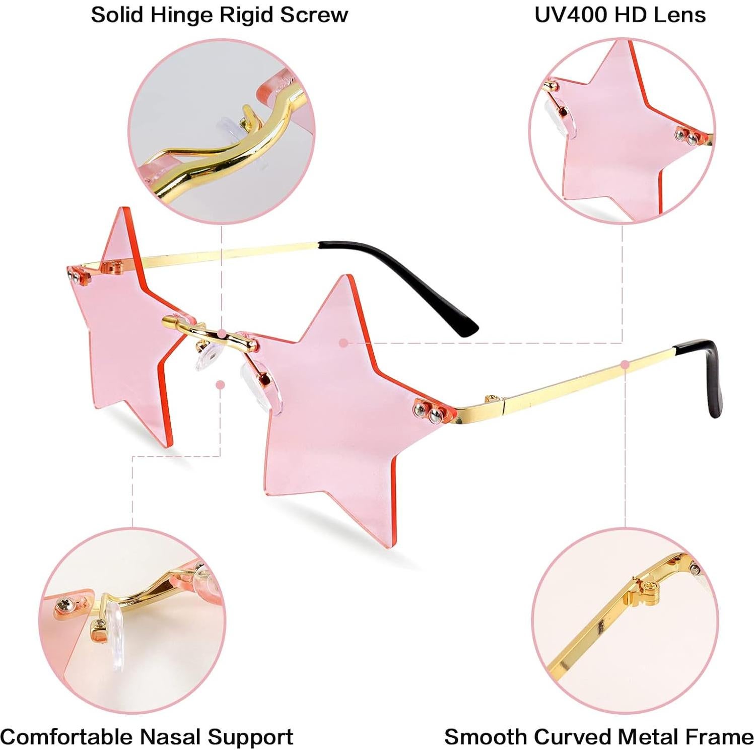 Gafas de sol en forma de estrella sin montura Rosa unisex