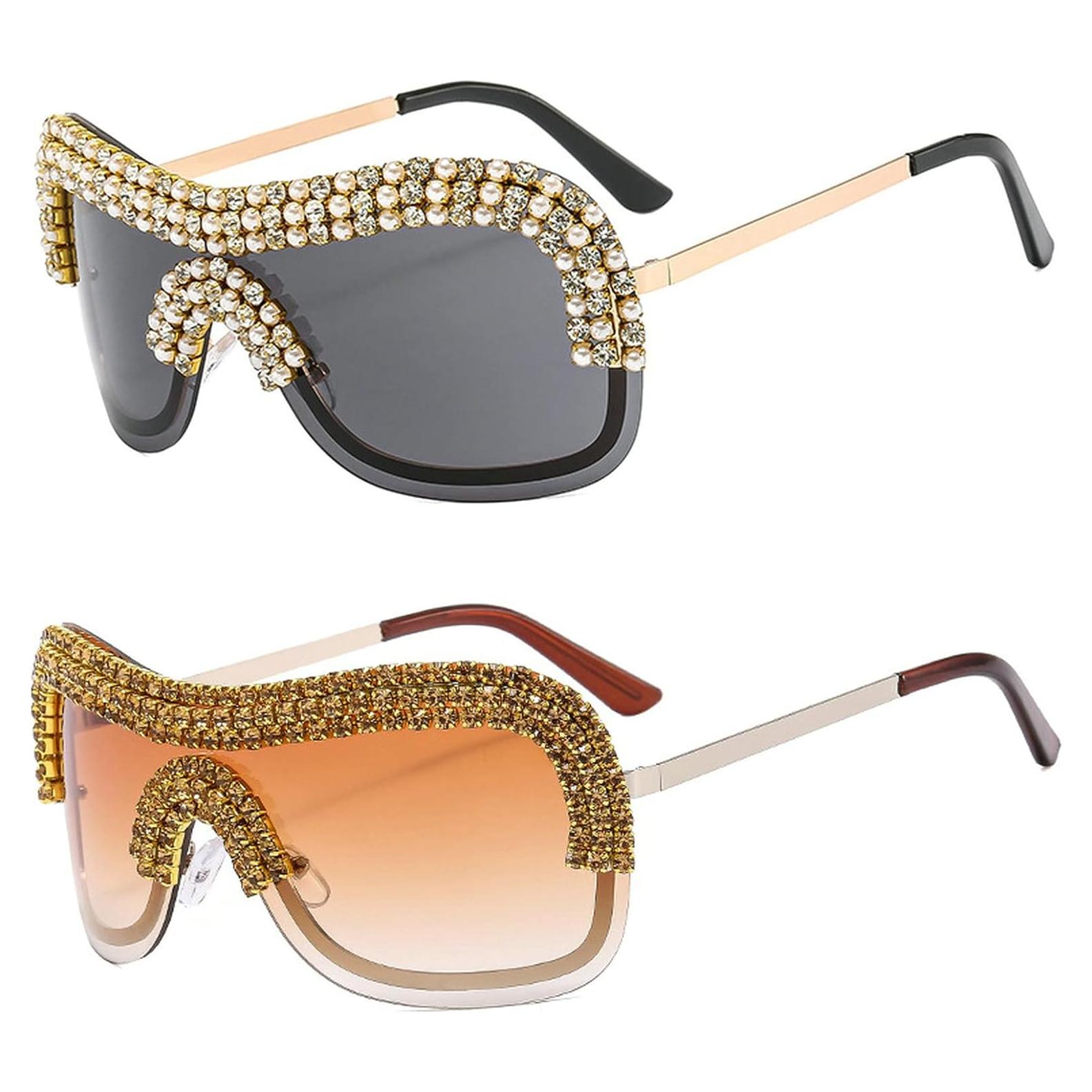 Gafas de Sol Oversized Y2K Mujer Marco Metálico Rhinestones