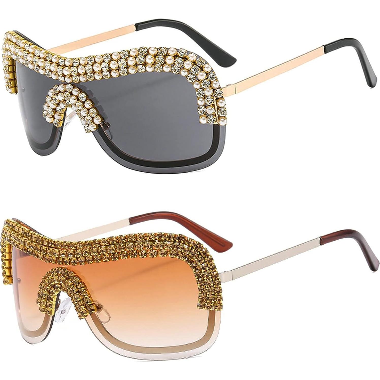 Gafas de Sol Oversized Y2K Mujer Marco Metálico Rhinestones