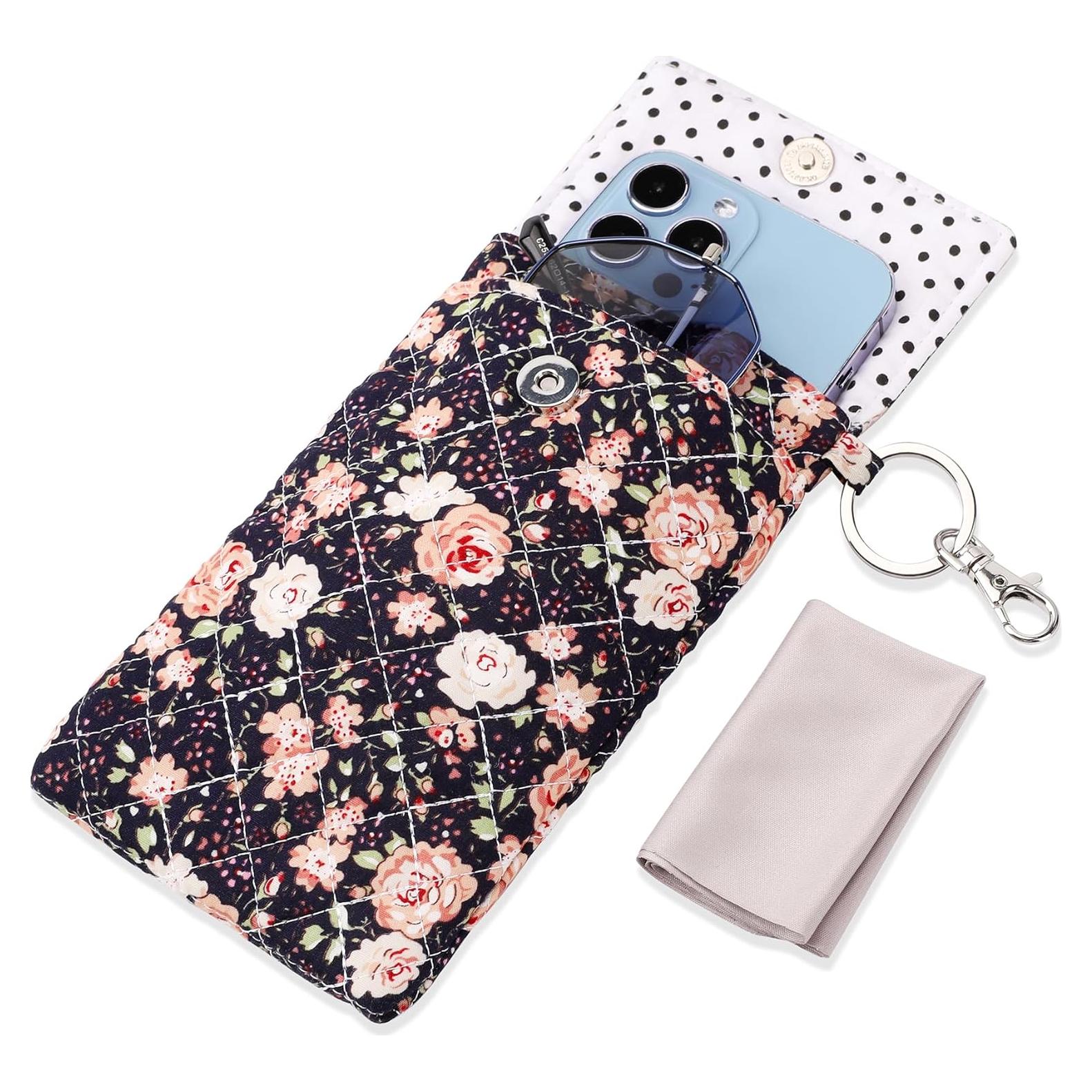 Funda Doble para Gafas Suave con Clip y Llave - Floral Negro