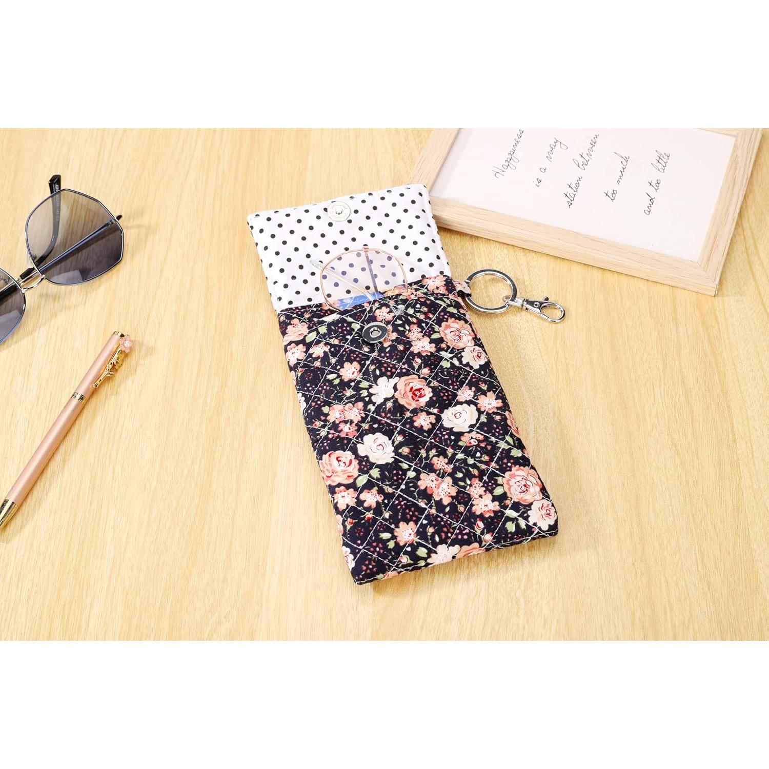 Funda Doble para Gafas Suave con Clip y Llave - Floral Negro