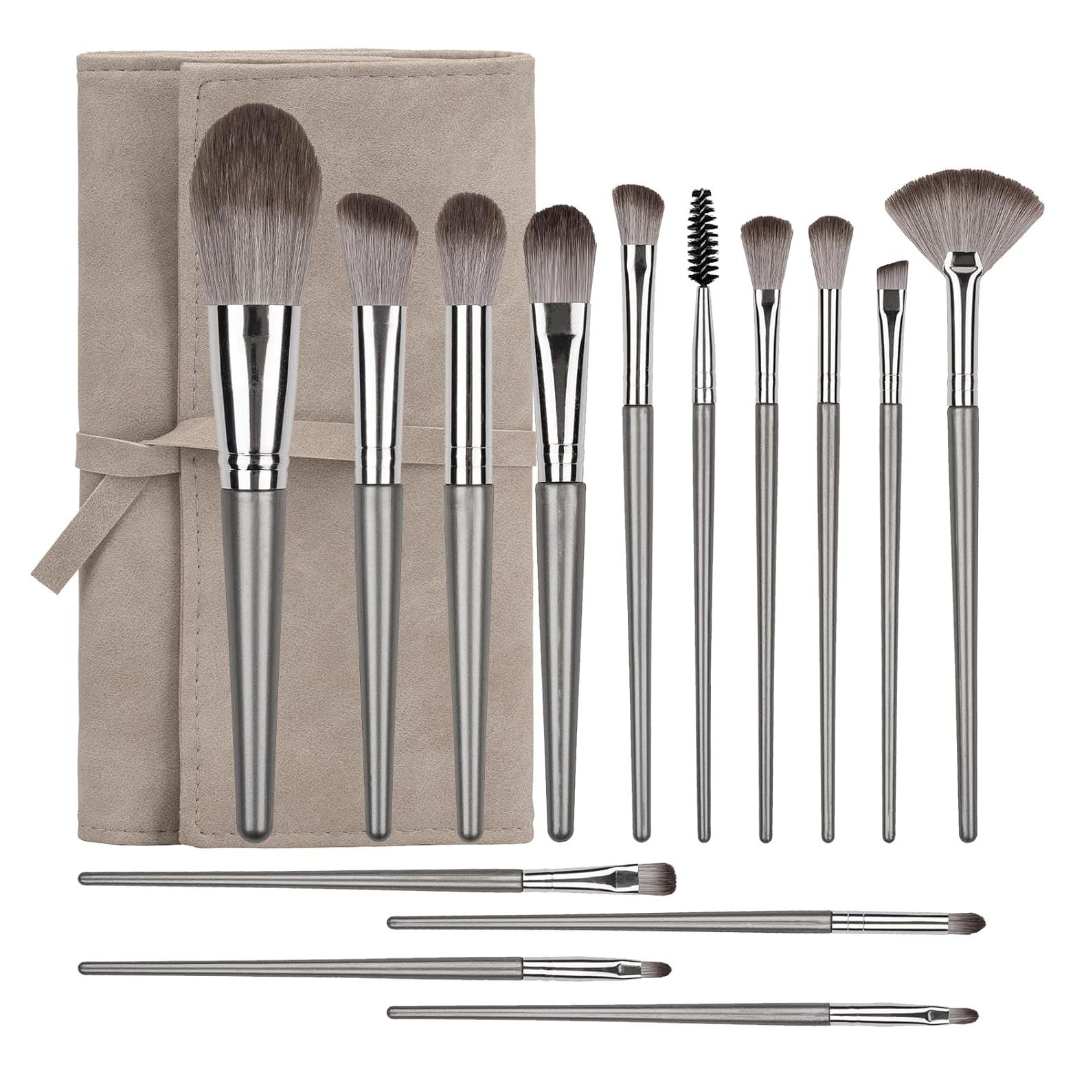 Juego de 14 Brochas de Maquillaje Amrules con Bolsa Gris