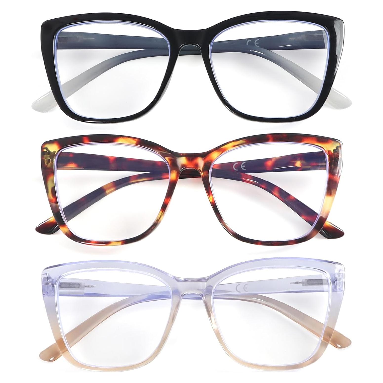 Gafas de lectura DXYXYO para mujeres, 3 pares, bloqueo luz azul