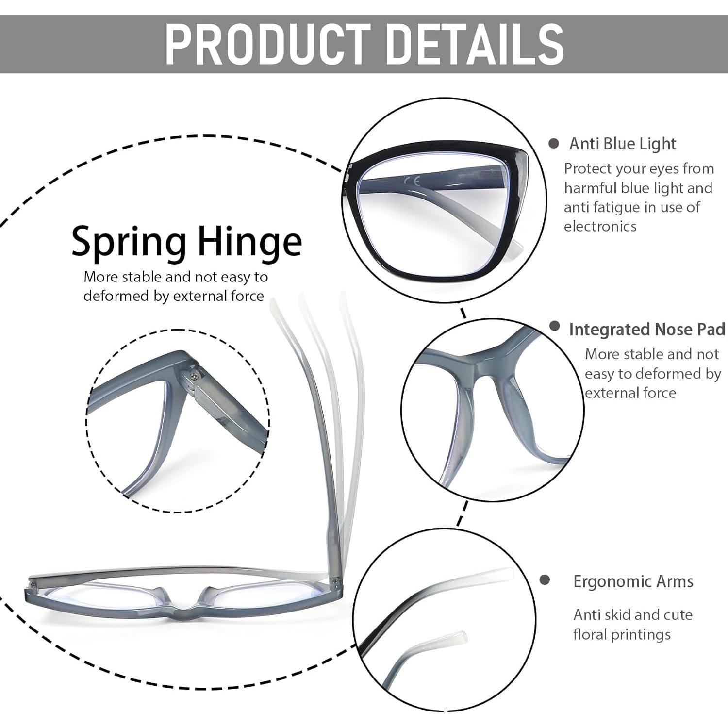 Gafas de lectura DXYXYO para mujeres, 3 pares, bloqueo luz azul