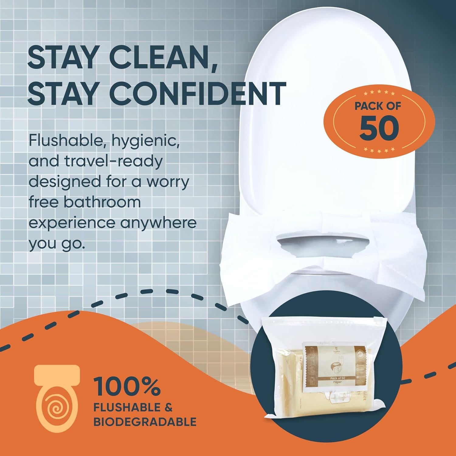 Pack de 50 Cubiertas de Asiento de Inodoro Biodegradables Hygeline