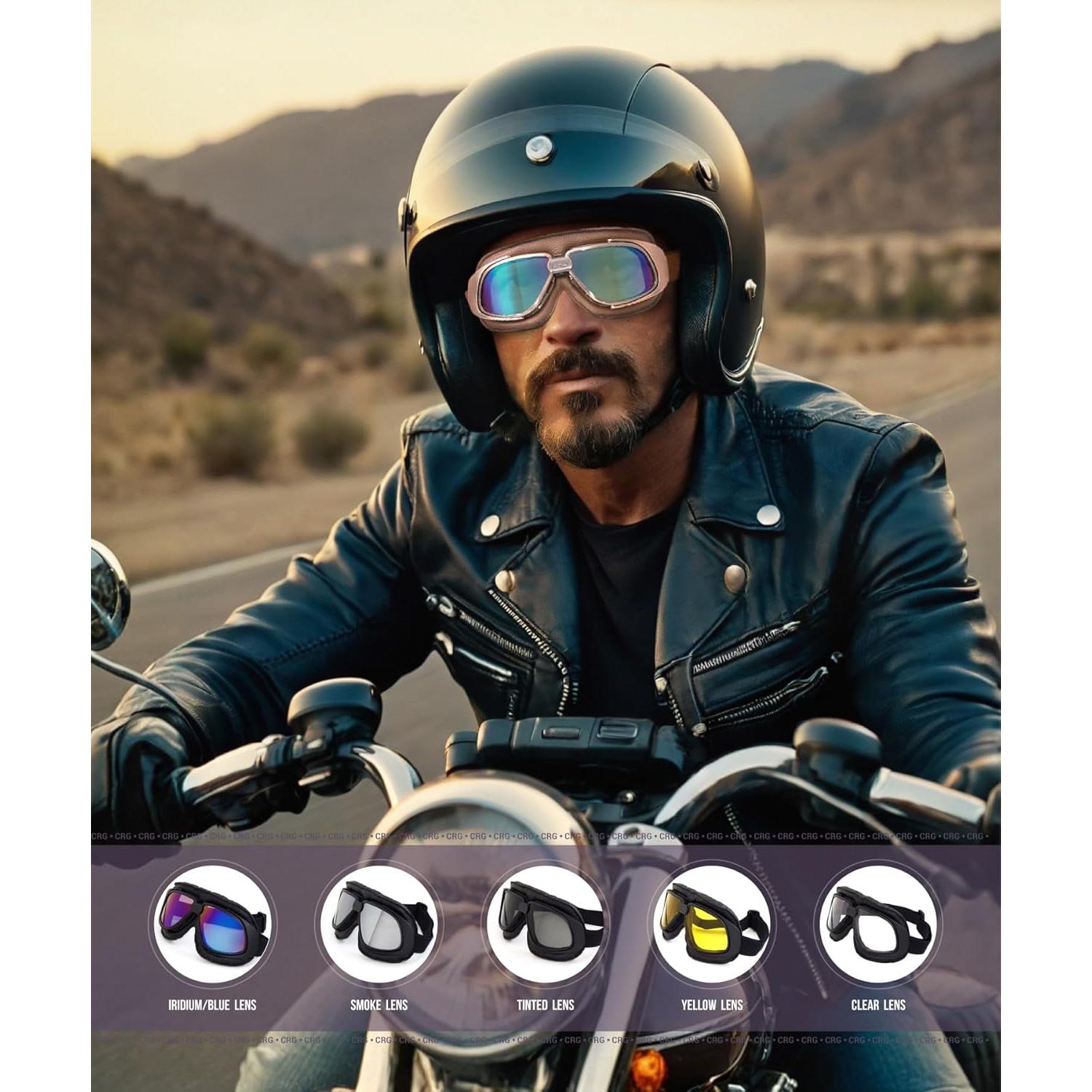 Gafas de Motocicleta CRG Sports Vintage Unisex con Lente UV