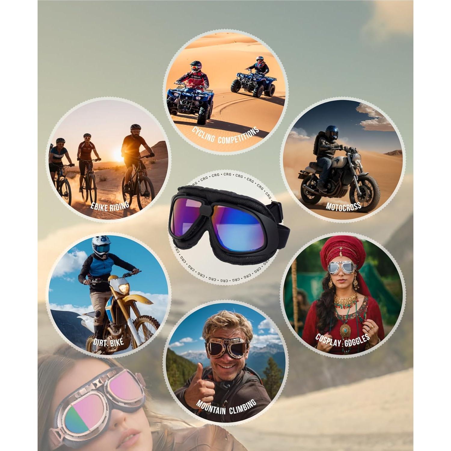 Gafas de Motocicleta CRG Sports Vintage Unisex con Lente UV