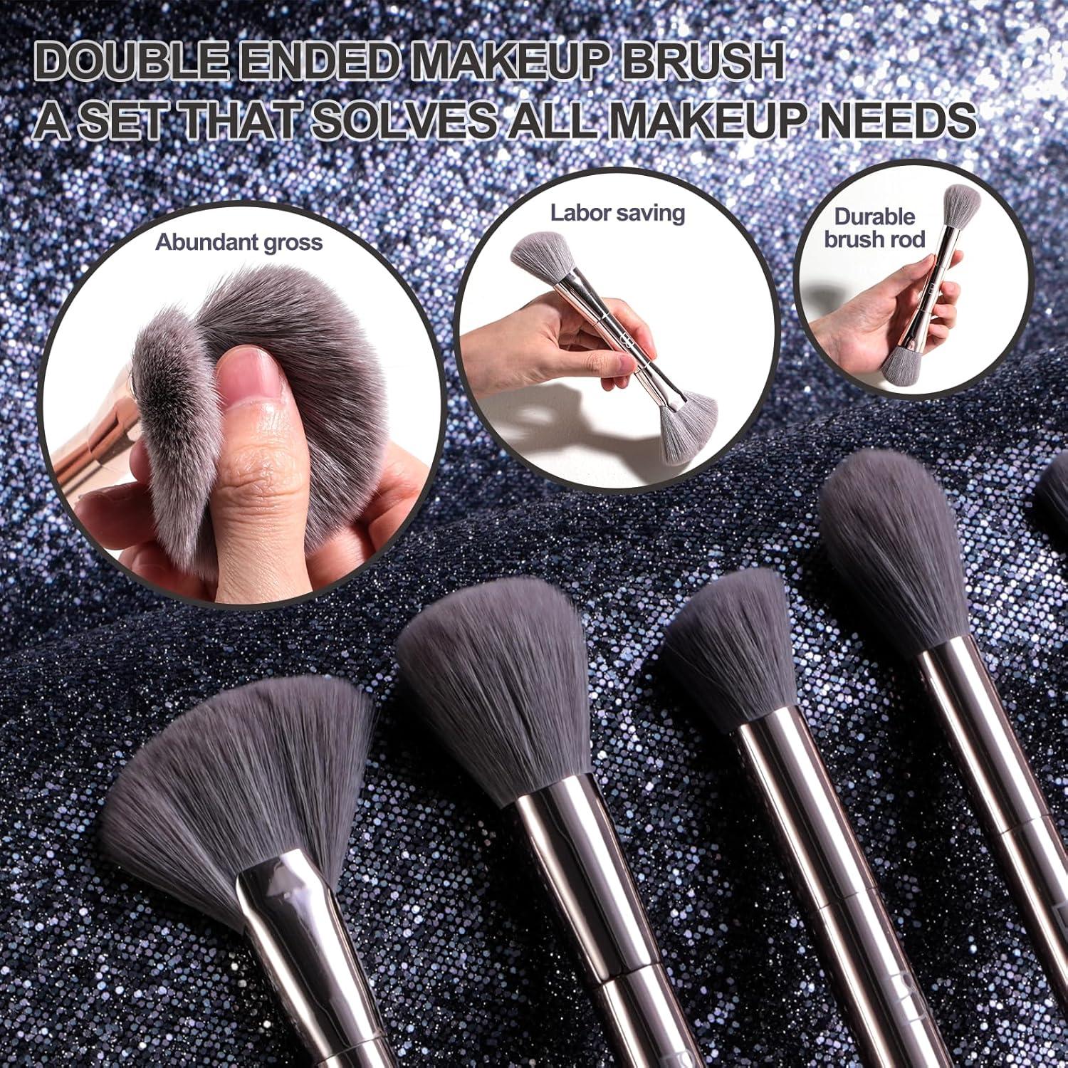 Conjunto de Brochas de Maquillaje BS-MALL Doble Cabeza Dorado