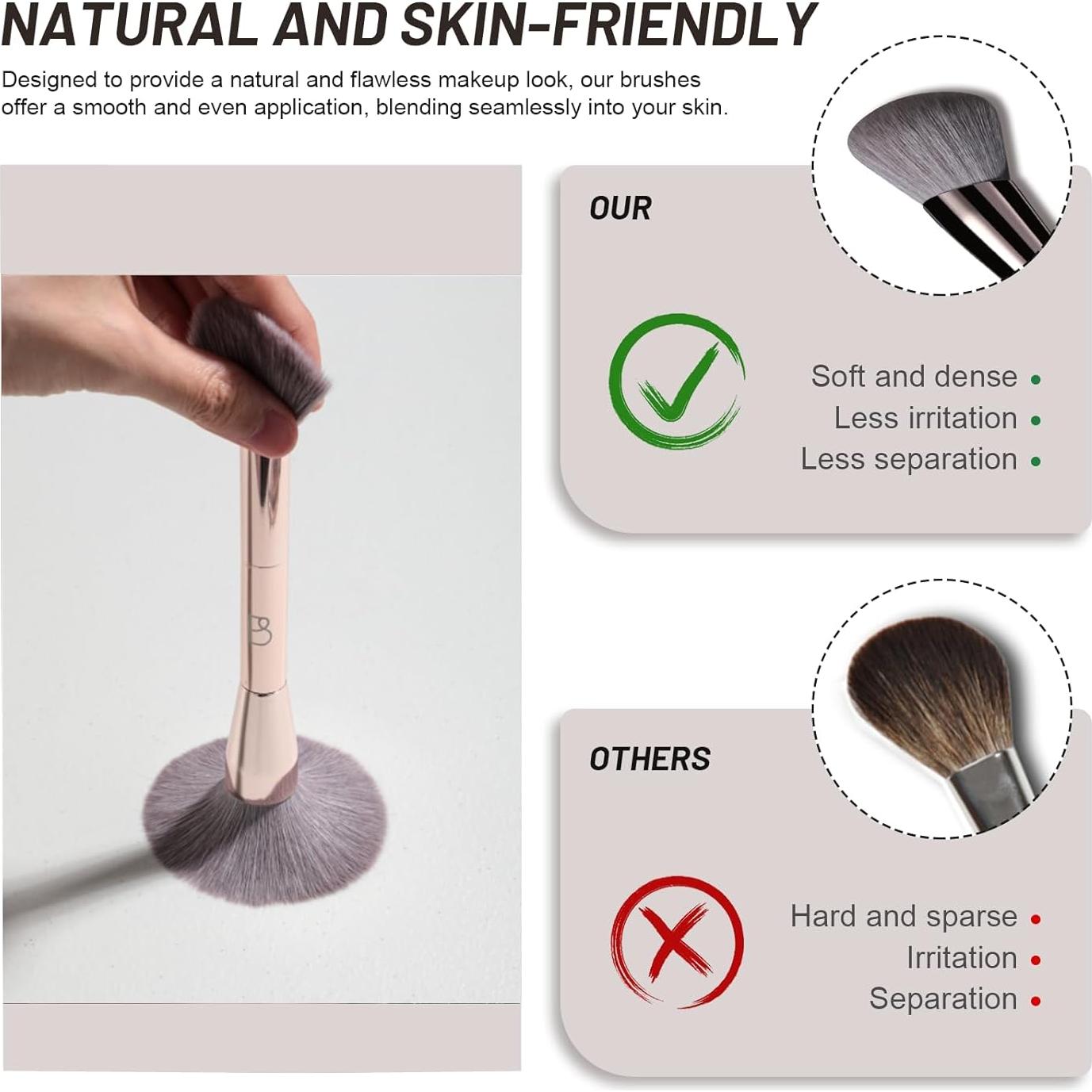 Conjunto de Brochas de Maquillaje BS-MALL Doble Cabeza Dorado