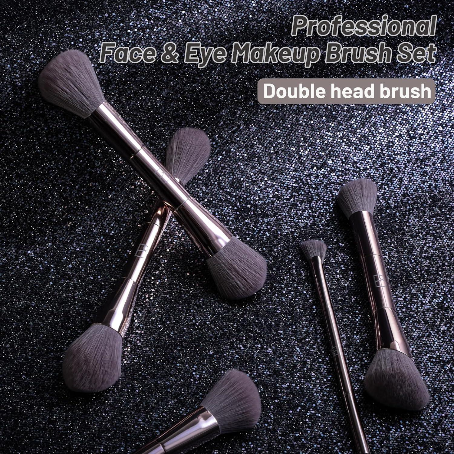 Conjunto de Brochas de Maquillaje BS-MALL Doble Cabeza Dorado