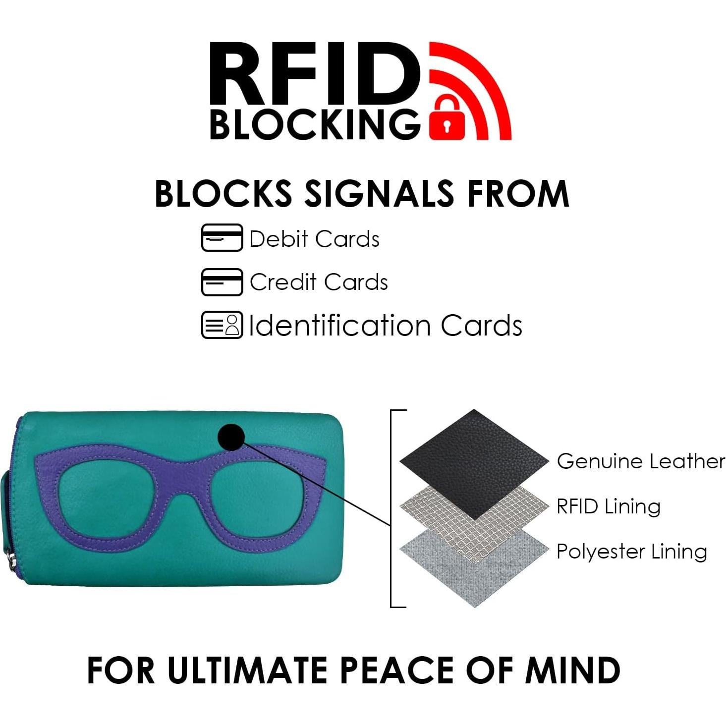 Funda de Cuero Suave ili para Gafas con Cierre y RFID - 19x9.5 cm