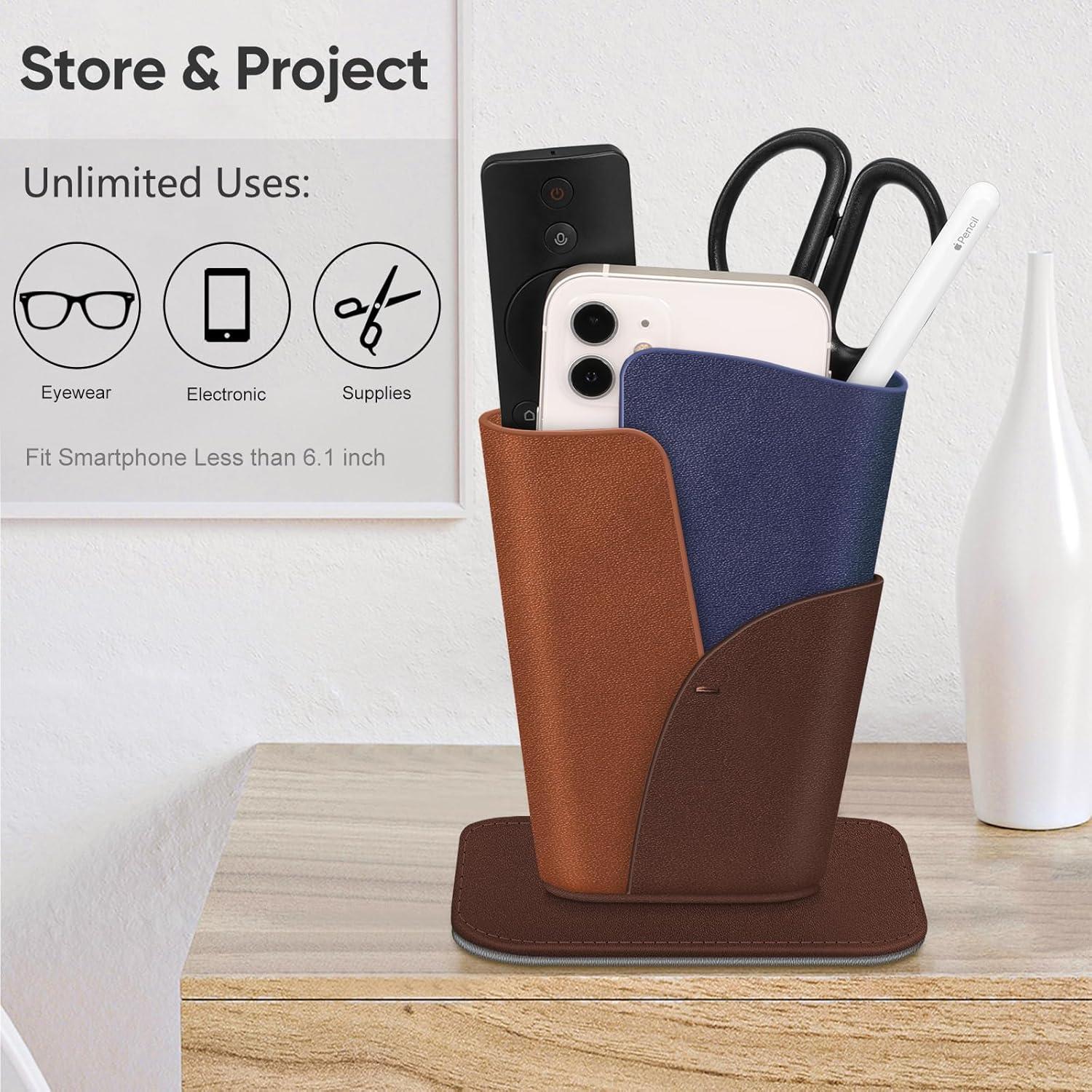 Fintie Eyeglasses Holder - Anti-scratch Premium Vegan Leather Glasses Stand Case for Desk or Nightstand (Dark Brown)