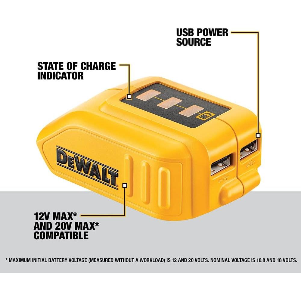 Cargador USB DEWALT 12V/20V MAX DCB090 con 2 puertos