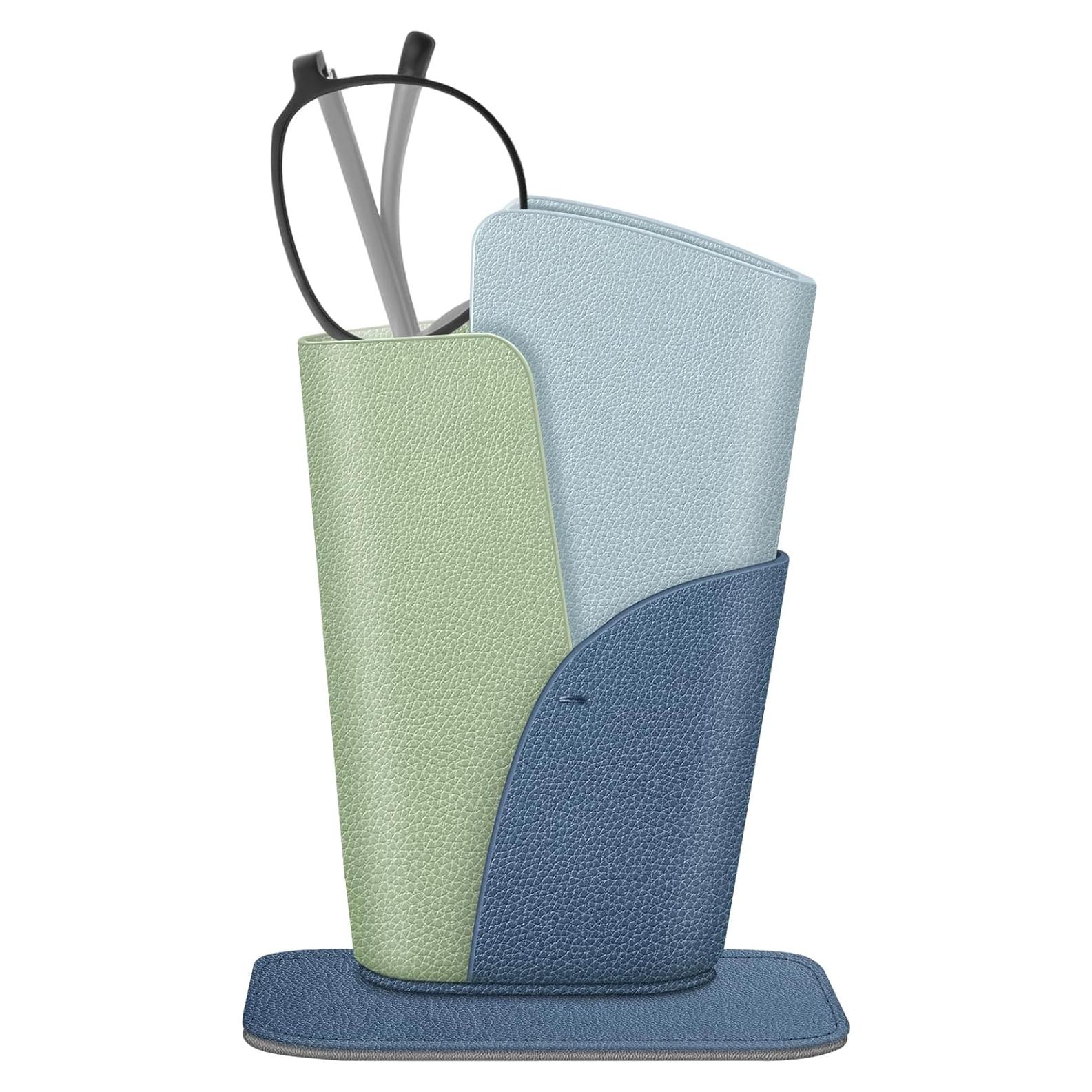 Soporte para Gafas Fintie - Estuche de Cuero Vegano Azul