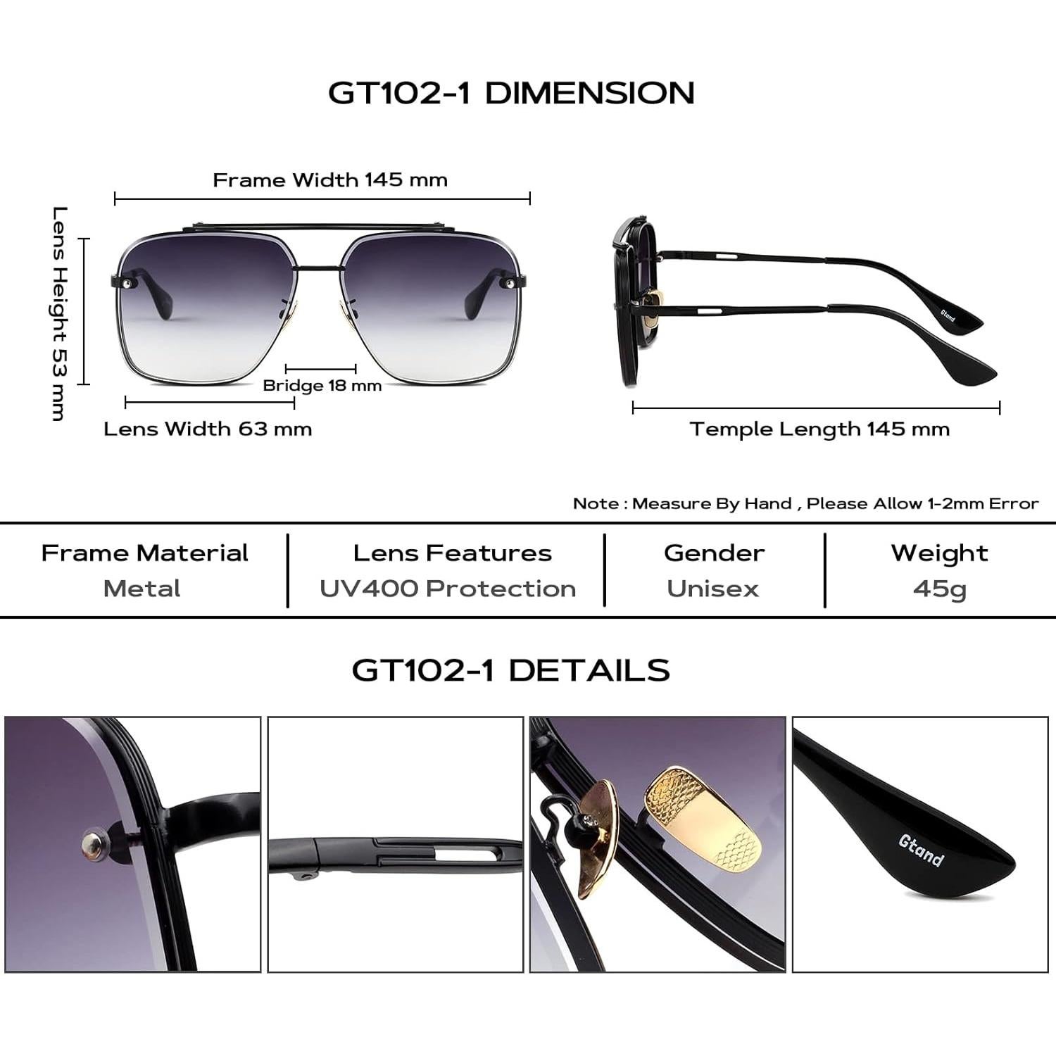 Gafas de Sol Aviador Oversized Gtand Fashion UV400 63mm