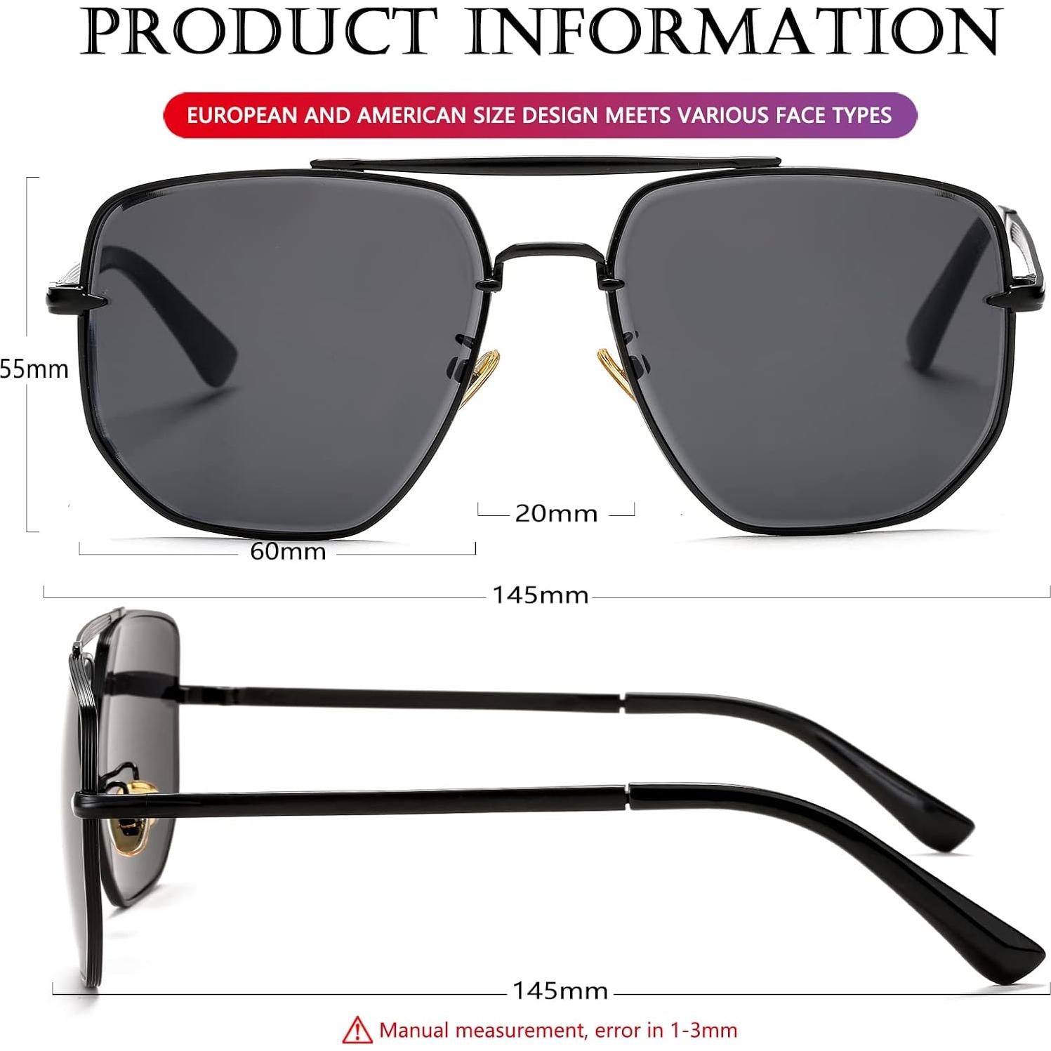 Gafas de sol aviador cuadradas AIEYEZO UV400 para hombres y mujeres