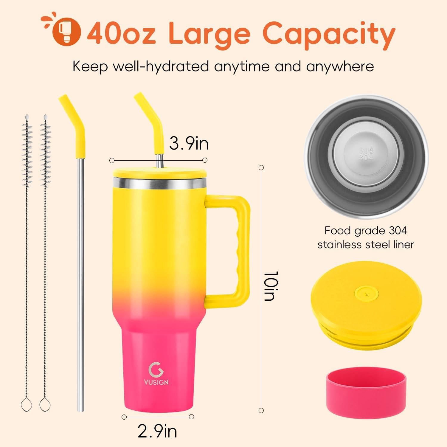 Vaso VUSIGN 1.13 kg con Asa y Tapa para Popote 40 oz