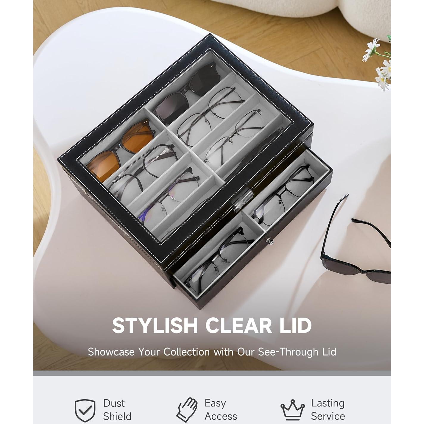 Organizador de Gafas CO-Z de Cuero PU con Cerradura y 16 Compartimentos