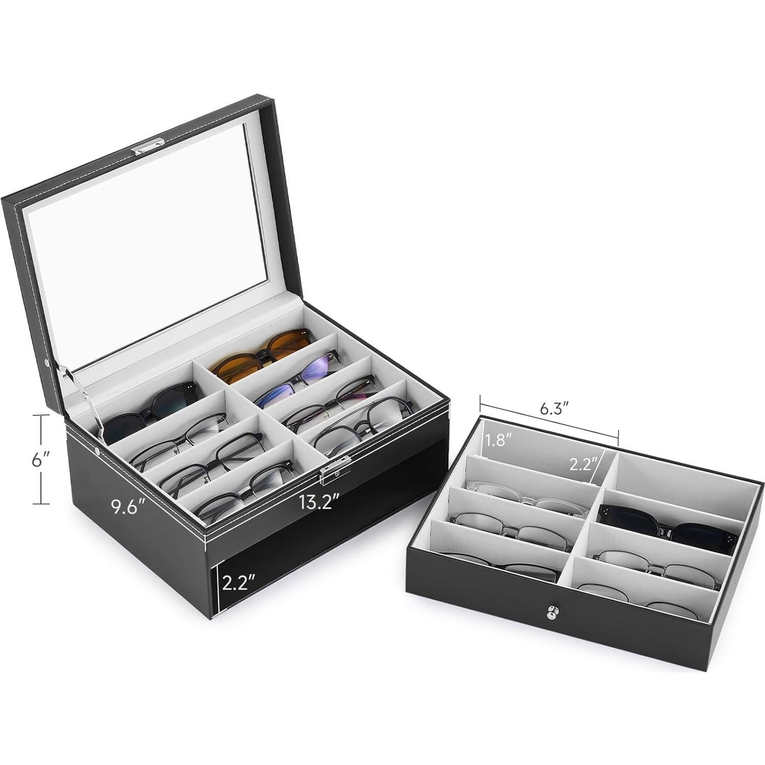 Organizador de Gafas CO-Z de Cuero PU con Cerradura y 16 Compartimentos