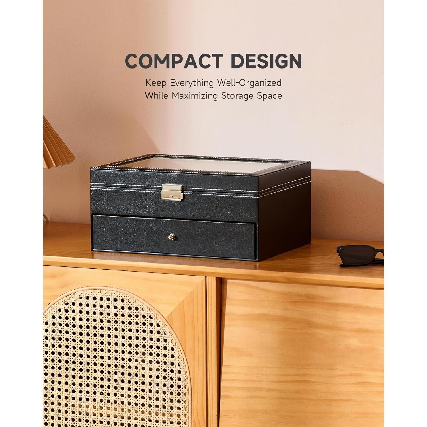 Organizador de Gafas CO-Z de Cuero PU con Cerradura y 16 Compartimentos