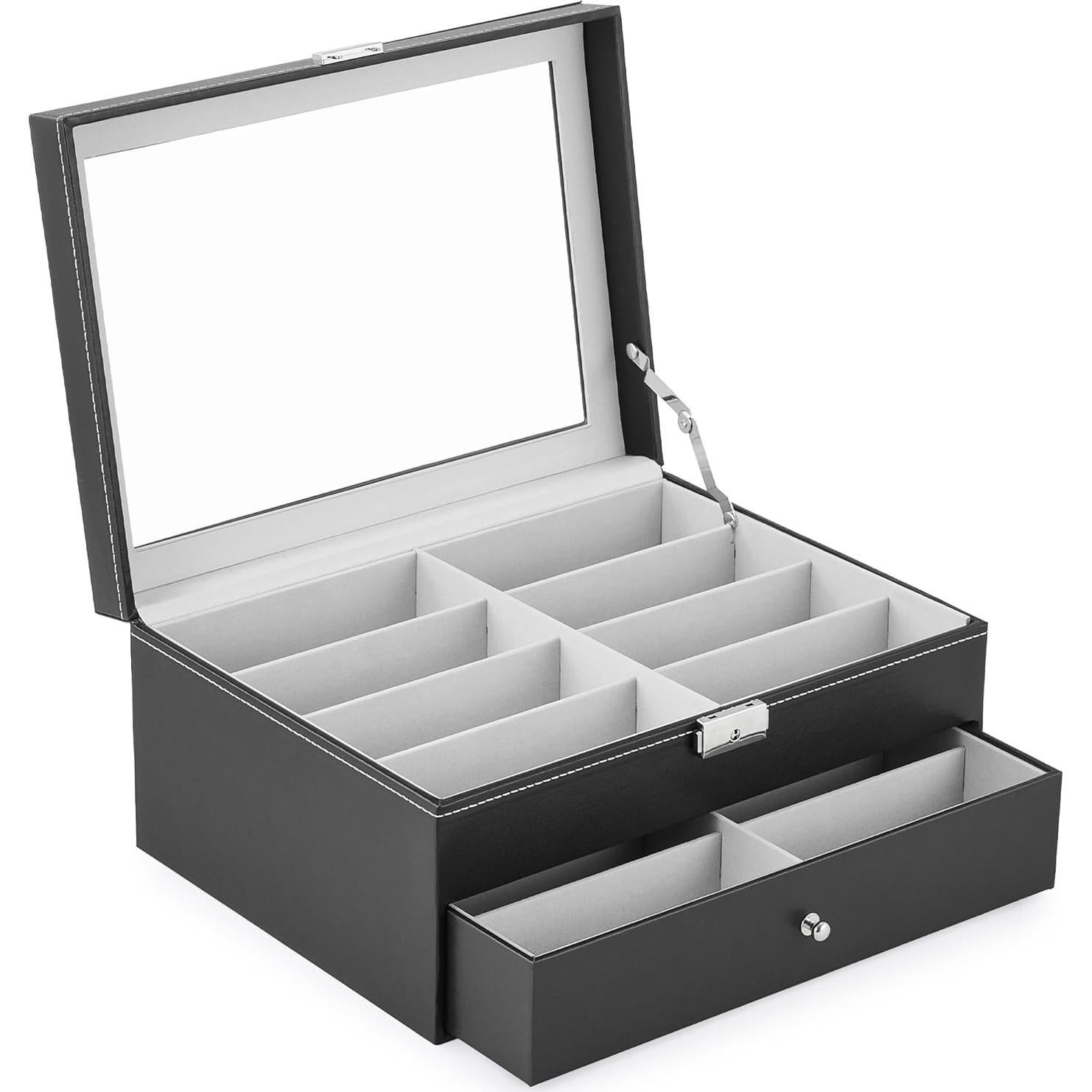 Organizador de Gafas CO-Z de Cuero PU con Cerradura y 16 Compartimentos