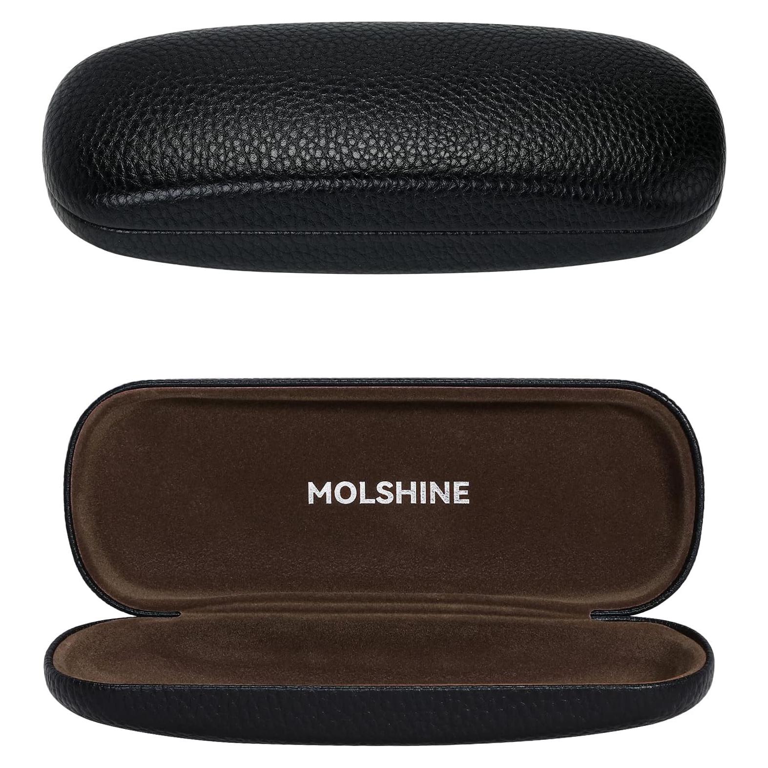 Funda Dura de Cuero PU Molshine para Gafas - Negro