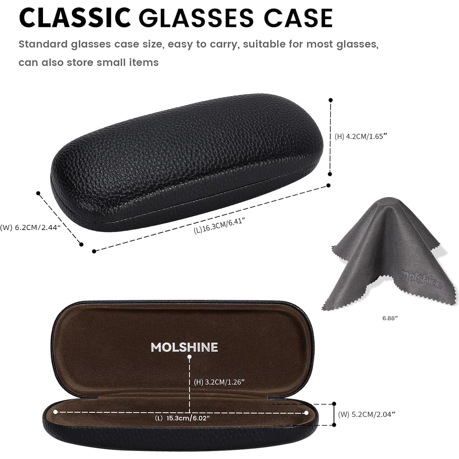 Funda Dura de Cuero PU Molshine para Gafas - Negro