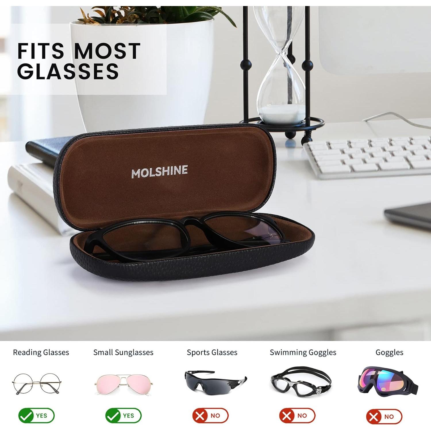 Funda Dura de Cuero PU Molshine para Gafas - Negro
