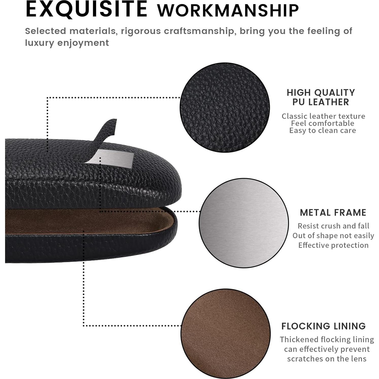 Funda Dura de Cuero PU Molshine para Gafas - Negro