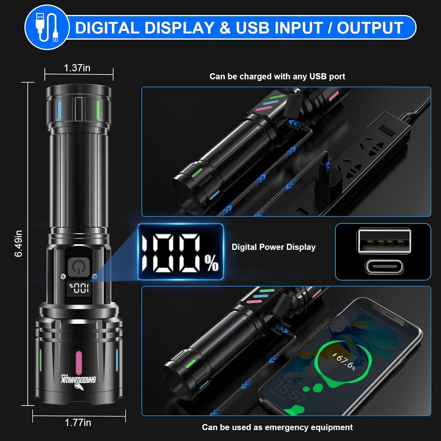 Linterna Shadowhawk S1007 1000000 Lúmenes Recargable IP67