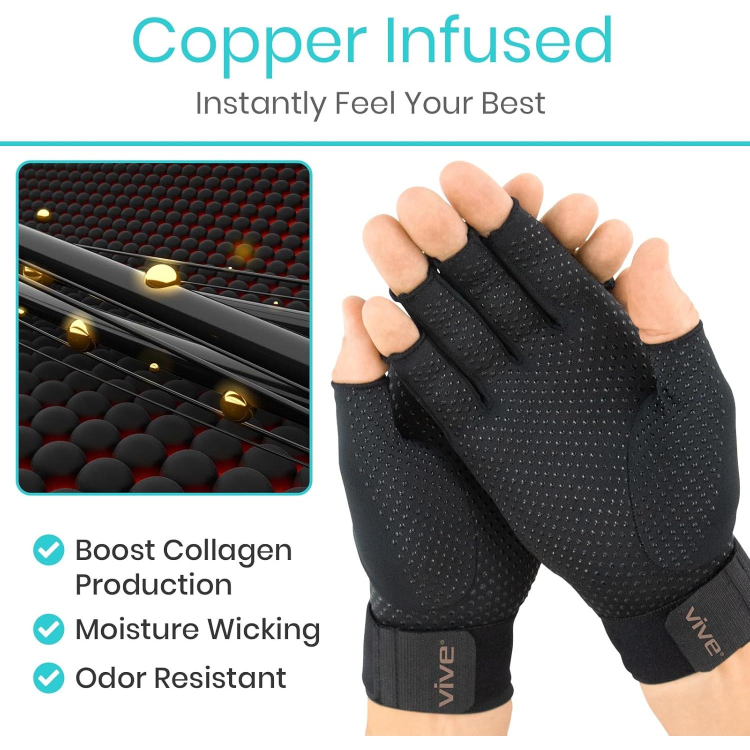 Guantes de Artritis Vive Copper - Compresión Mano Sin Dedos